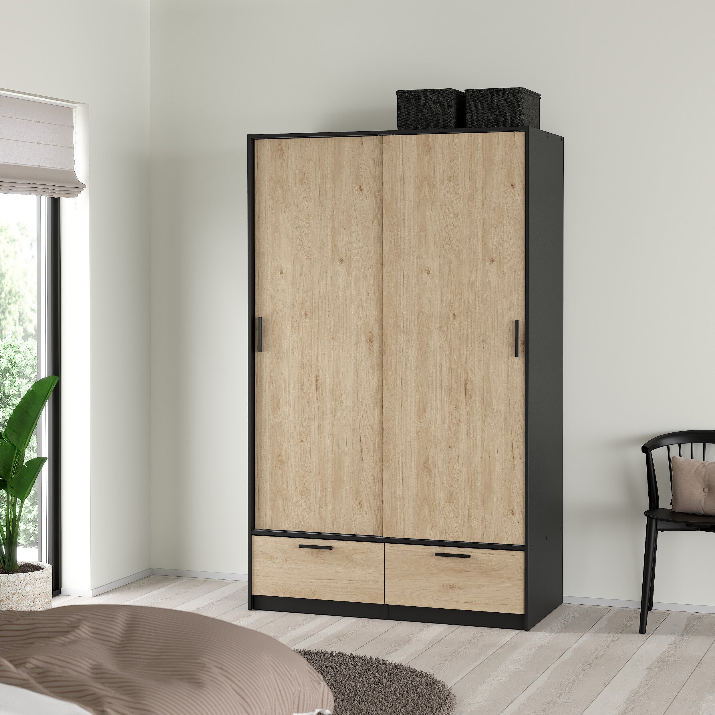 Blokker basic Slim Kledingkast - B 121,2 - Eiken met zwarte rand