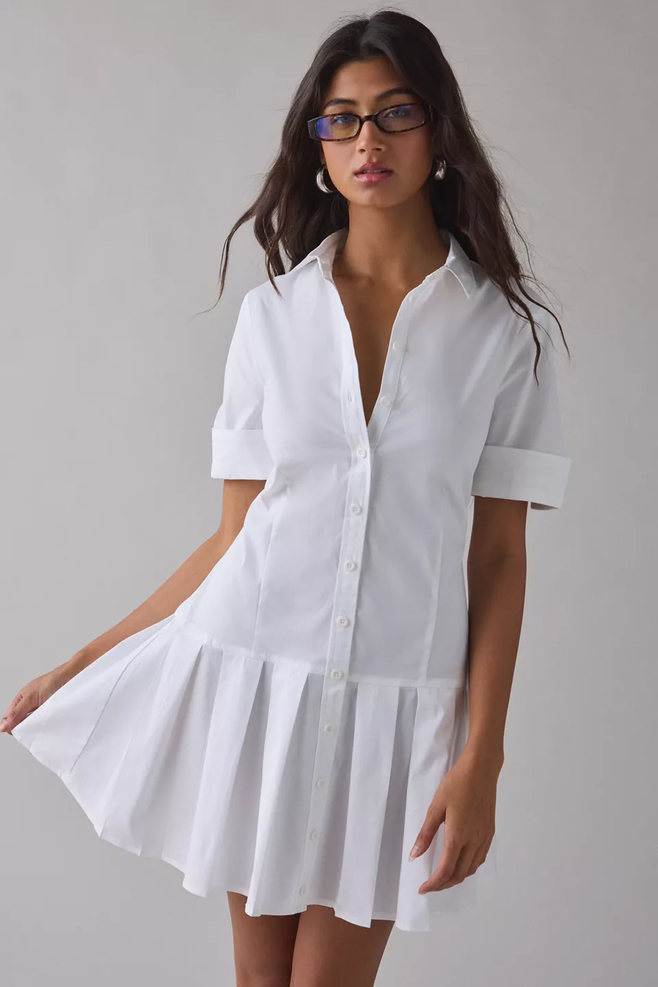 BDG Special Treatment Drop Waist Short Sleeve Shirt Mini Dress
