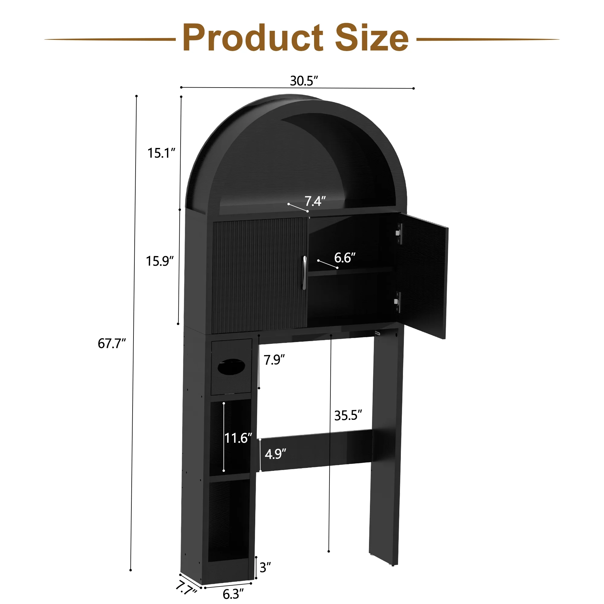 HARIPUL Over The Toilet Storage Cabinet w/ Unique Wood Grain & Arc Design, Freestanding Bathroom Shelf Organizer Space Saver w/ Doors & Anti-Tip Device, Wood Color - Image 55
