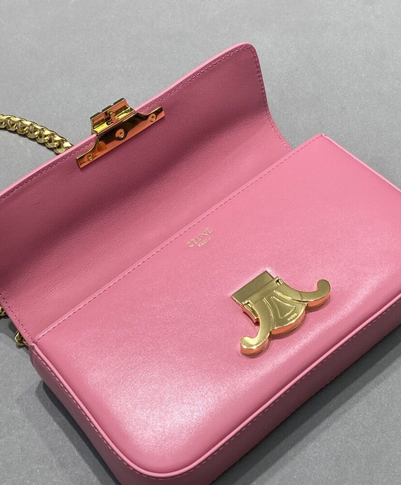 Celine Chain Shoulder Bag Triomphe In Shiny Calfskin Pink1:1High-quality replica