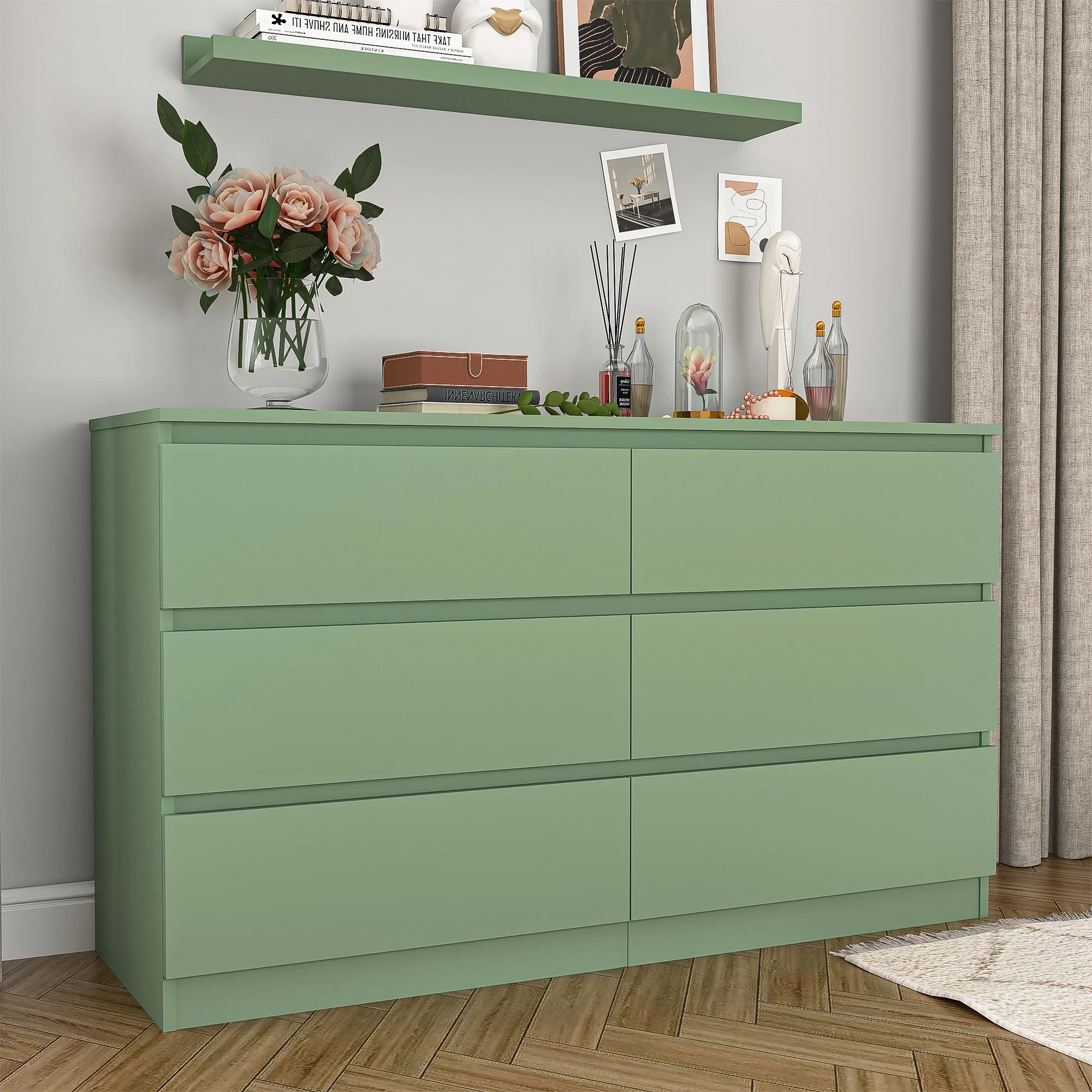 Kadyn White Chest of Drawer, 6 Double Drawer Dresser for Bedroom, Modern Storage Cabinet for Living Room, Dresser - Image 104