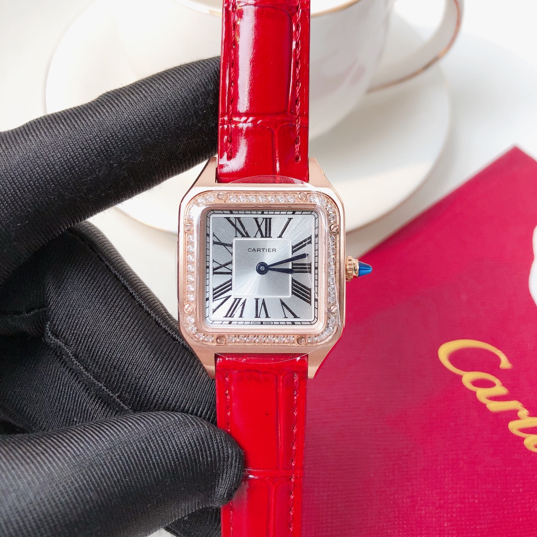 Santos Demoisell Santos Platinum Diamonds Collection - Steel Mini - Red(1:1 replica) - Top club