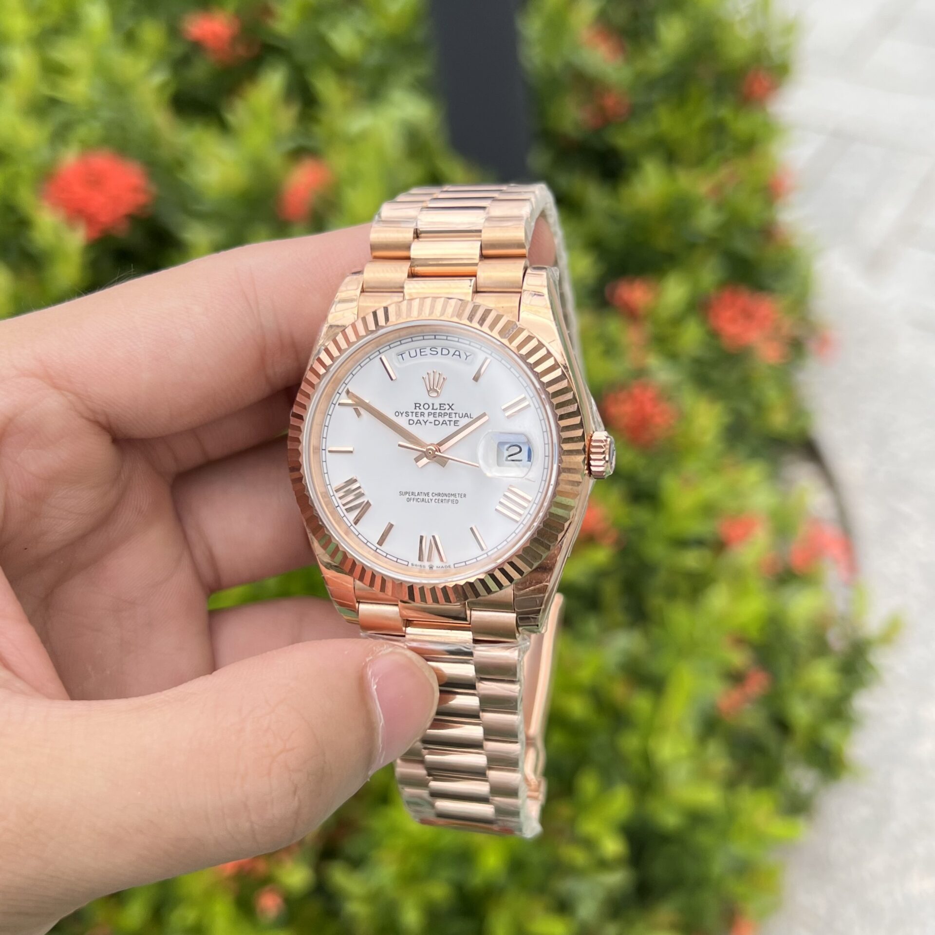 Rolex Day-Date Rose Gold Best Replica Watch White Dial 40mm - Top club