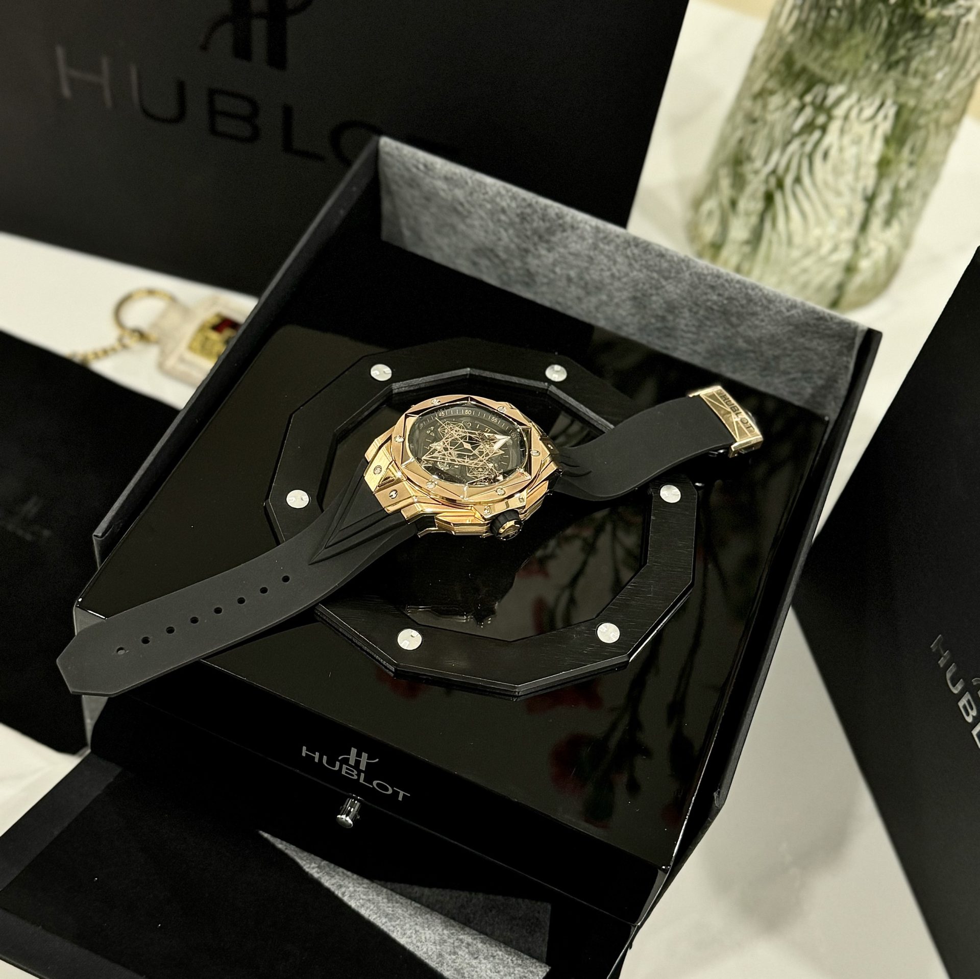 Hublot Replica Watches Big Bang Sang Bleu ll King Gold Black Dial BBF 45mm - Top club