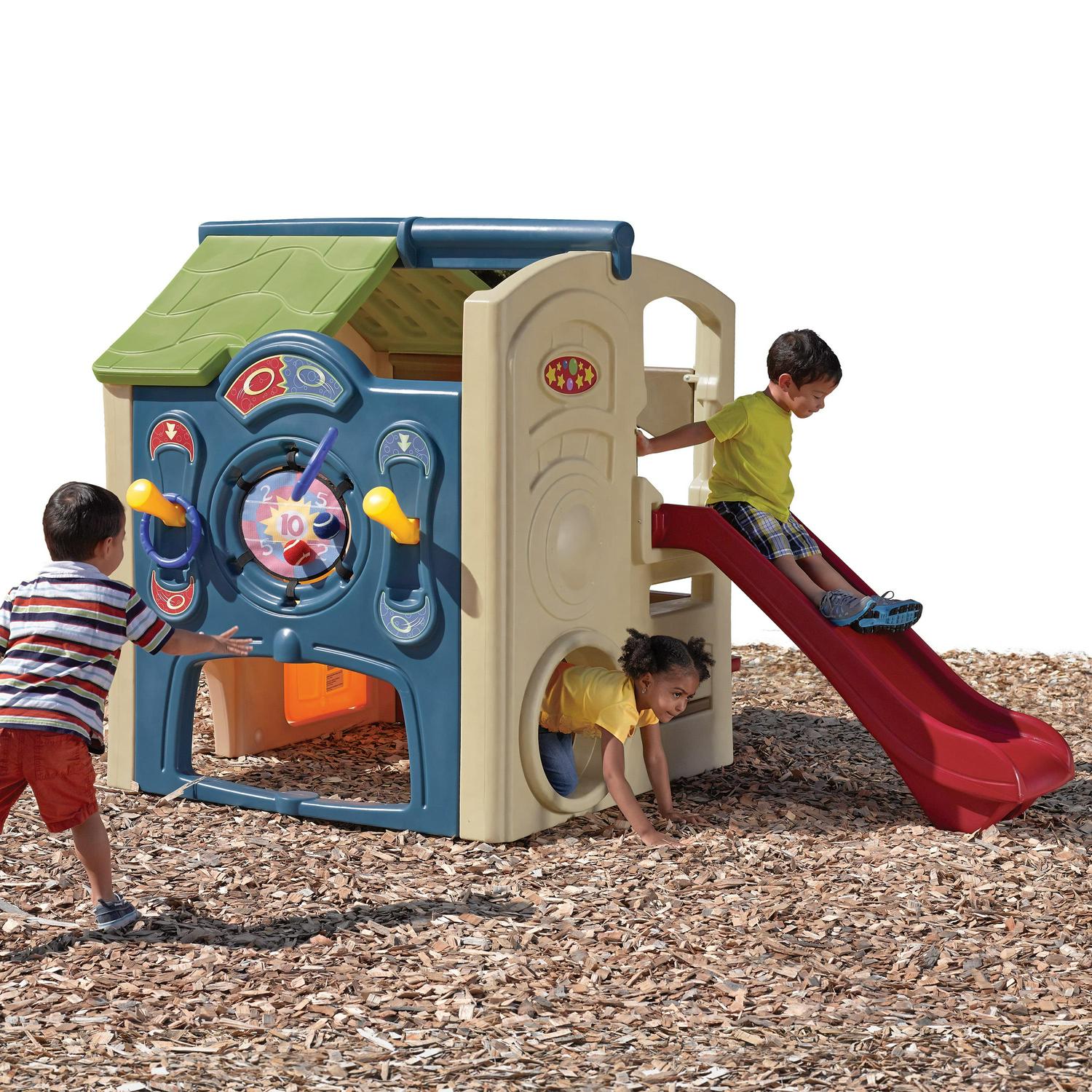 Step2 Neighborhood Fun Center Brown Playhouse with Slide Plastic Kids Outdoor Toys - Image 6