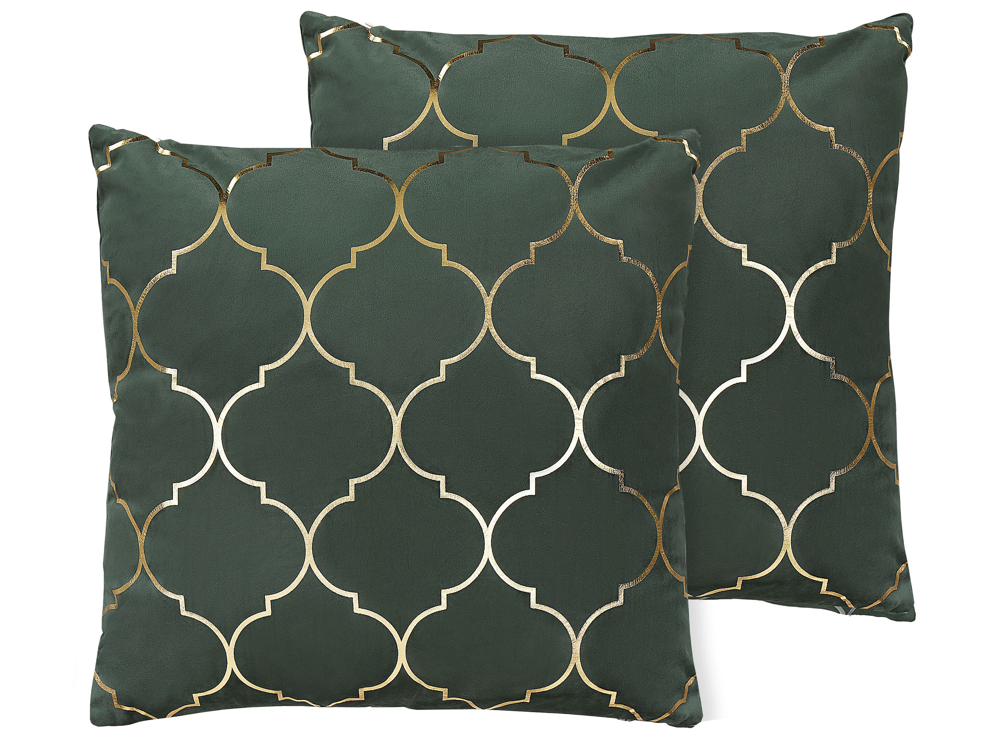Set of 2 Decorative Cushions ALYSSUM Velvet 45 x 45 cm Dark Green Trellis Pattern