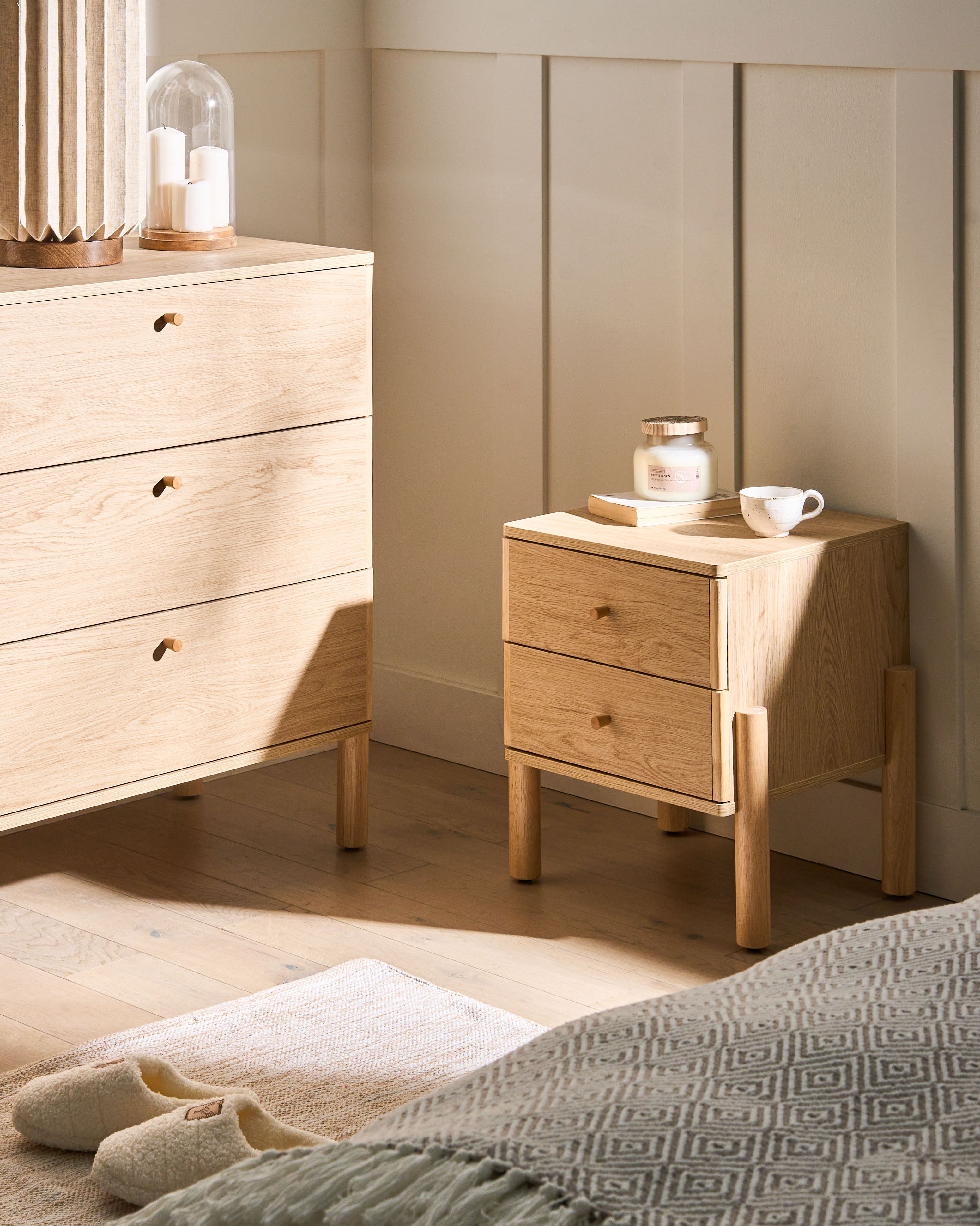 2 Drawer Bedside Table COLLINS Light Brown