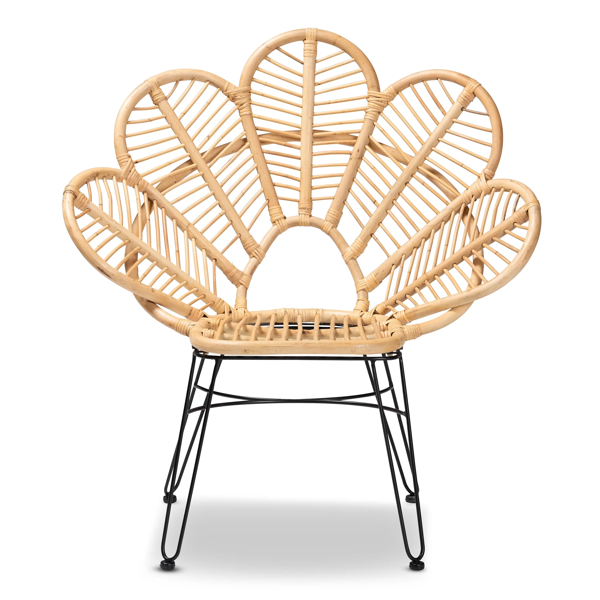 bali & pari Garan Modern Bohemian Natural Brown Rattan and Black Metal Accent Chair - Image 3