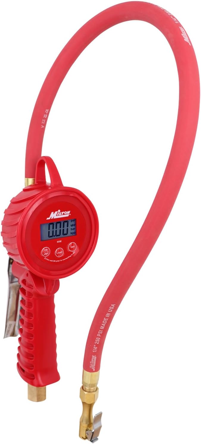 Milton 555e: Precision Digital Tire Inflator, Air Pressure Gauge, Grip-Head Air Chuck, 20