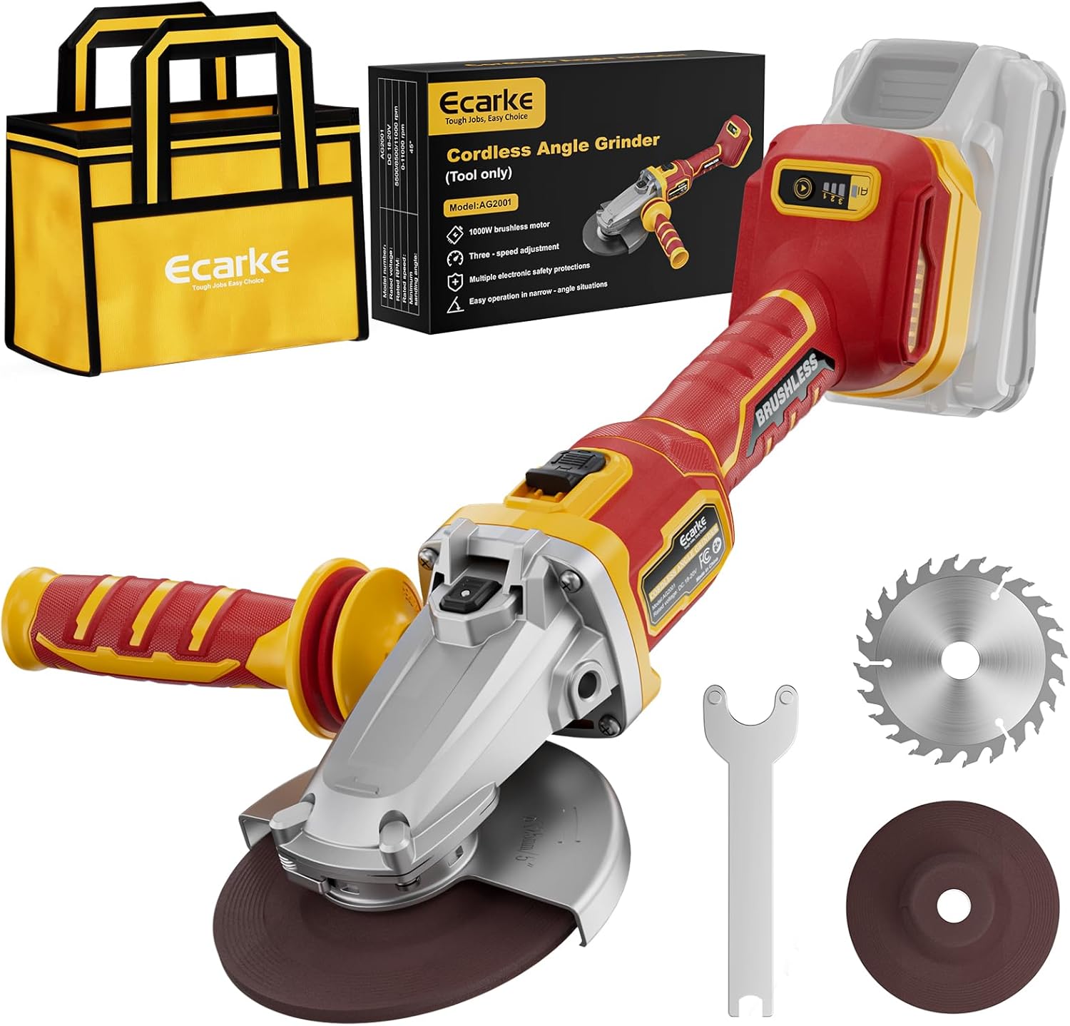 Ecarke Flathead Angle Grinder Compatible with DeWalt 20V Battery, 4-1/2
