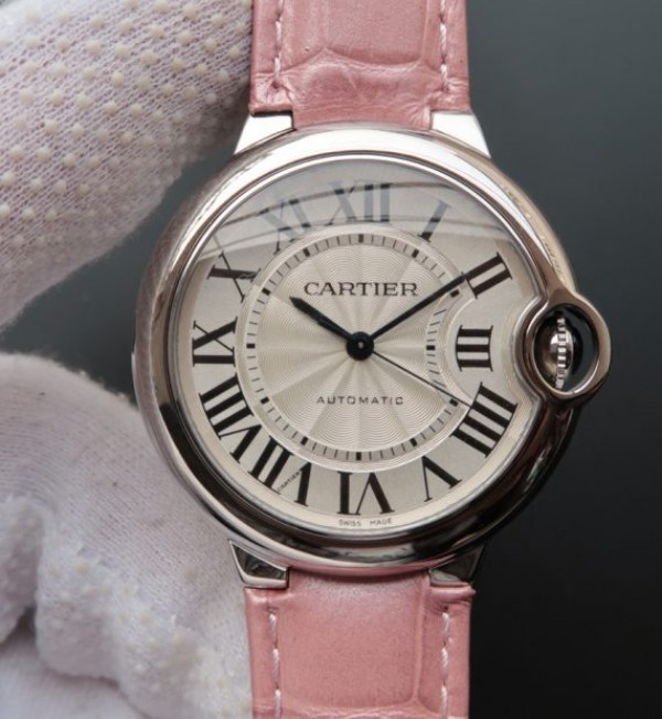Replica Cartier Ballon Bleu 36mm White Textured Dial Pink Leather Strap - Top club