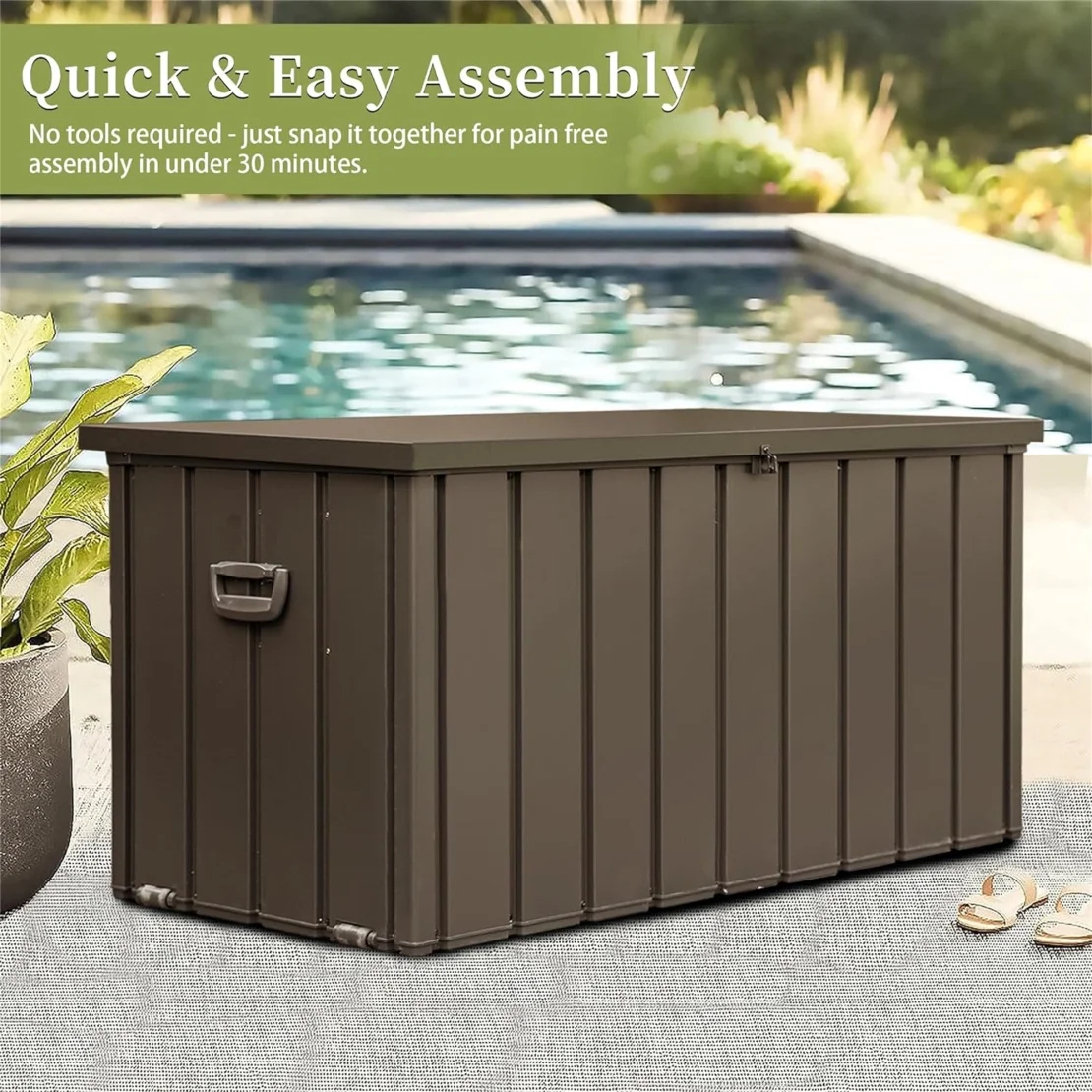 150 Gallon Outdoor Waterproof Storage Deck Box with Portable Side Handles and Moving Roller, Large Patio Storage Lockable for Outside Cushions, Throw Pillows, Garden Tools, Dark Gray - Image 13
