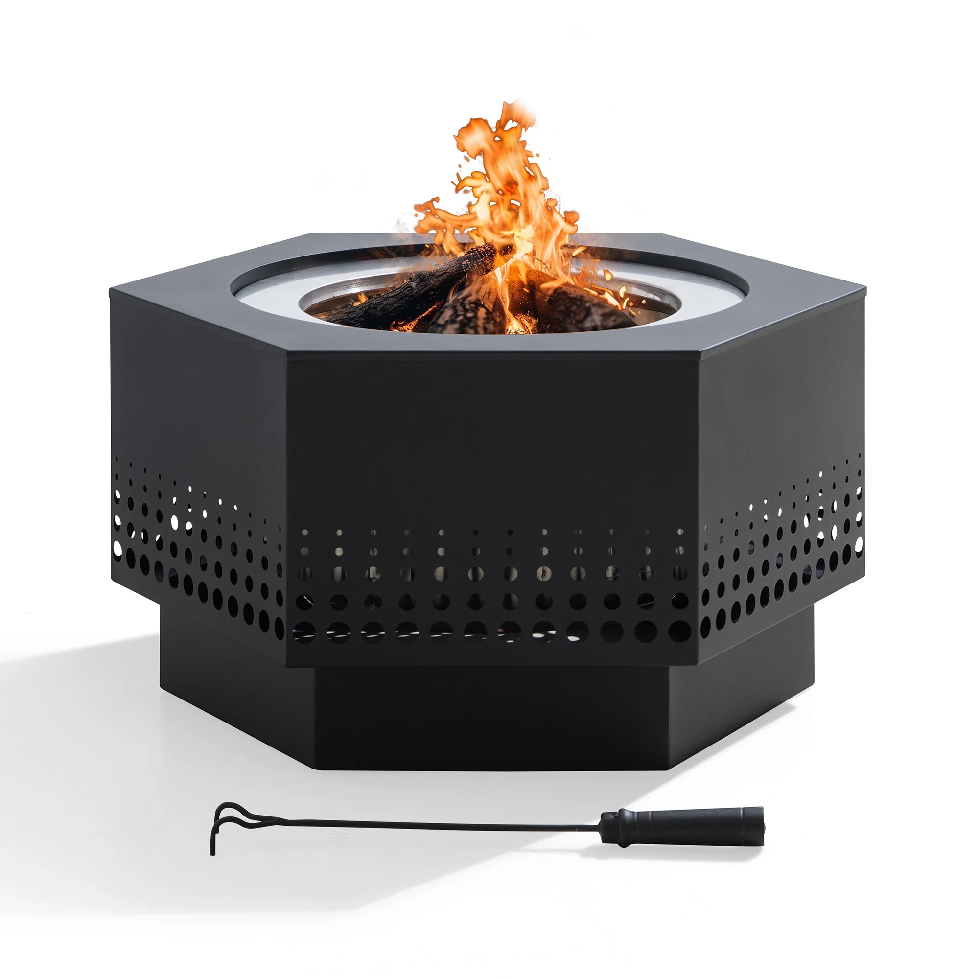 Sunjoy 28 In Smokeless Fire Pit with Removable Ash Pan, Outdoor Portable Wood Burning Fireplace with PVC Cover and Fire Poker ,Ideal for Camping, Bonfire, and Backyard, Black - Image 4