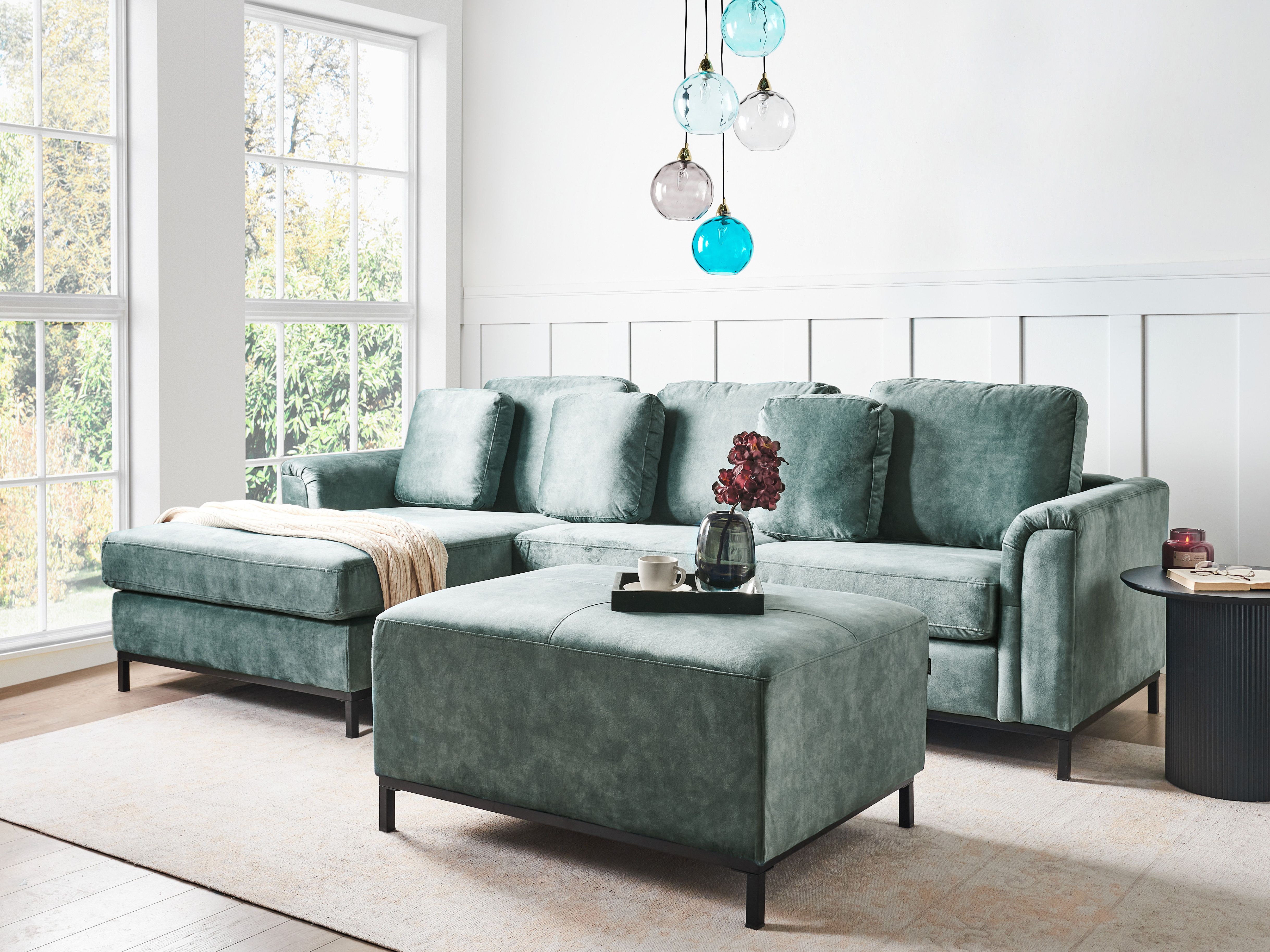 Corner Sofa 5 Seater OSLO Velvet Teal with Ottoman Right Hand
