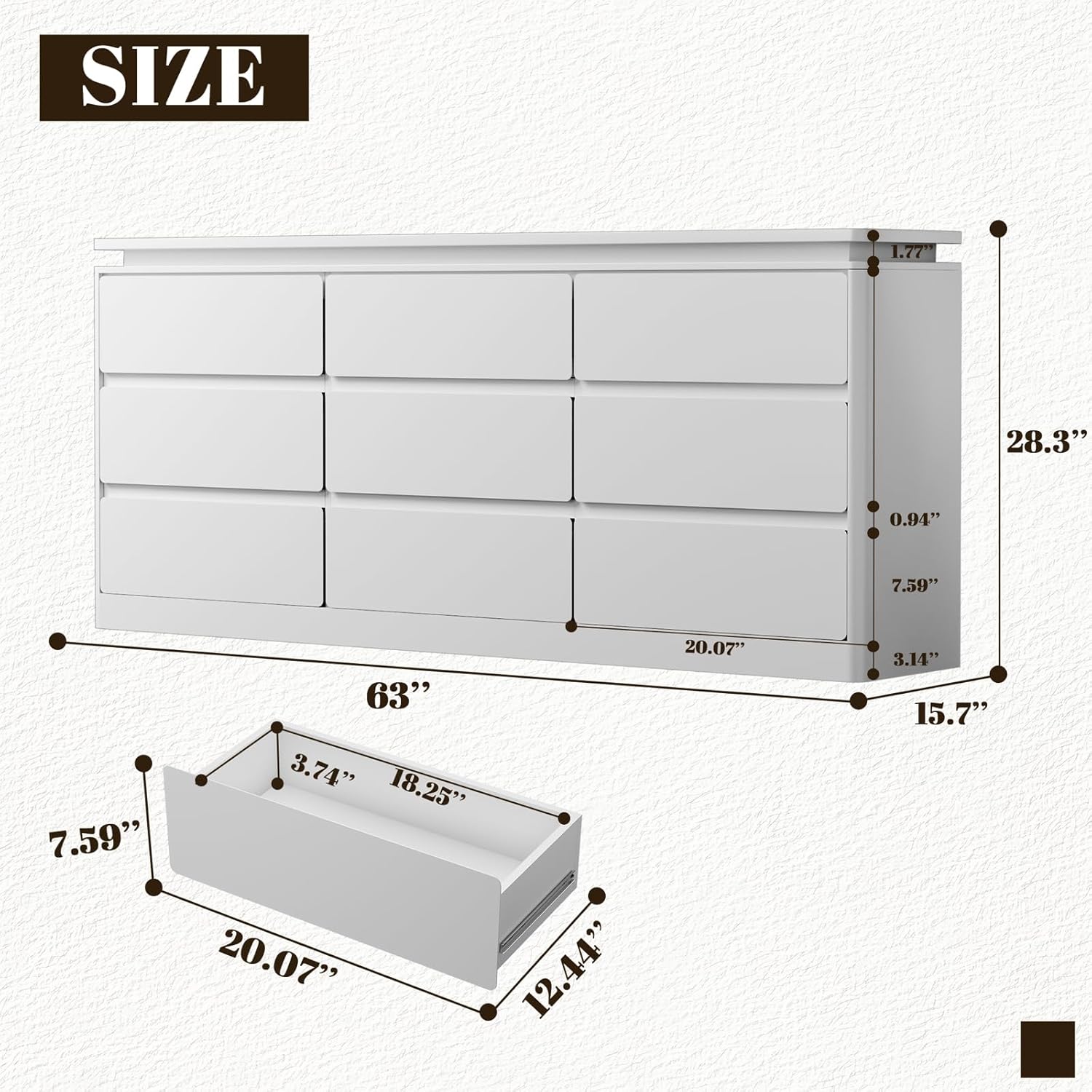 9 Drawer Dresser for Bedroom, 63