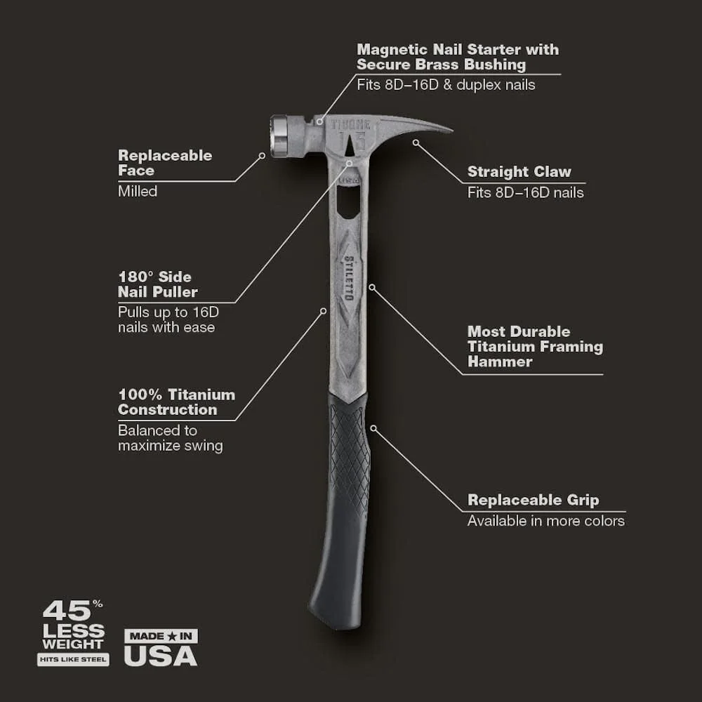 Stiletto TIB15MC 15-oz TIBONE Titanium Hammer Milled Face with Curved Handle - Image 2