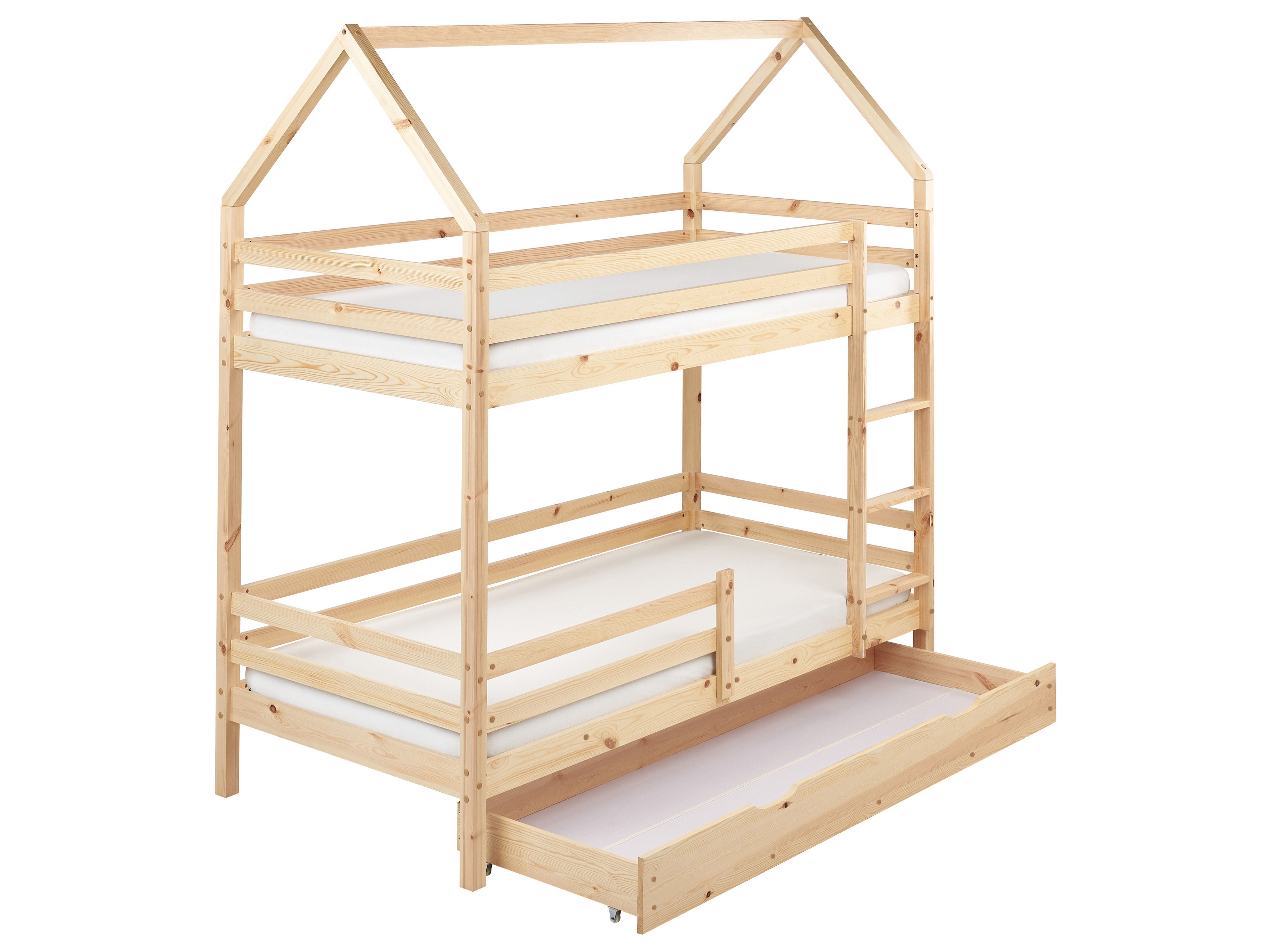 Bunk Bed with Drawers House Pine Wood GIRGOLS 90 x 200 cm (EU Single) with Storage Light Brown