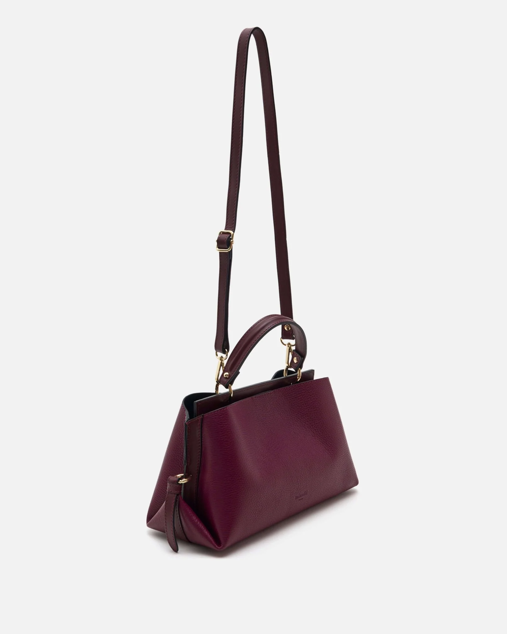 SAC SYNEVE/GR - En cuir grainé double porté pourpre