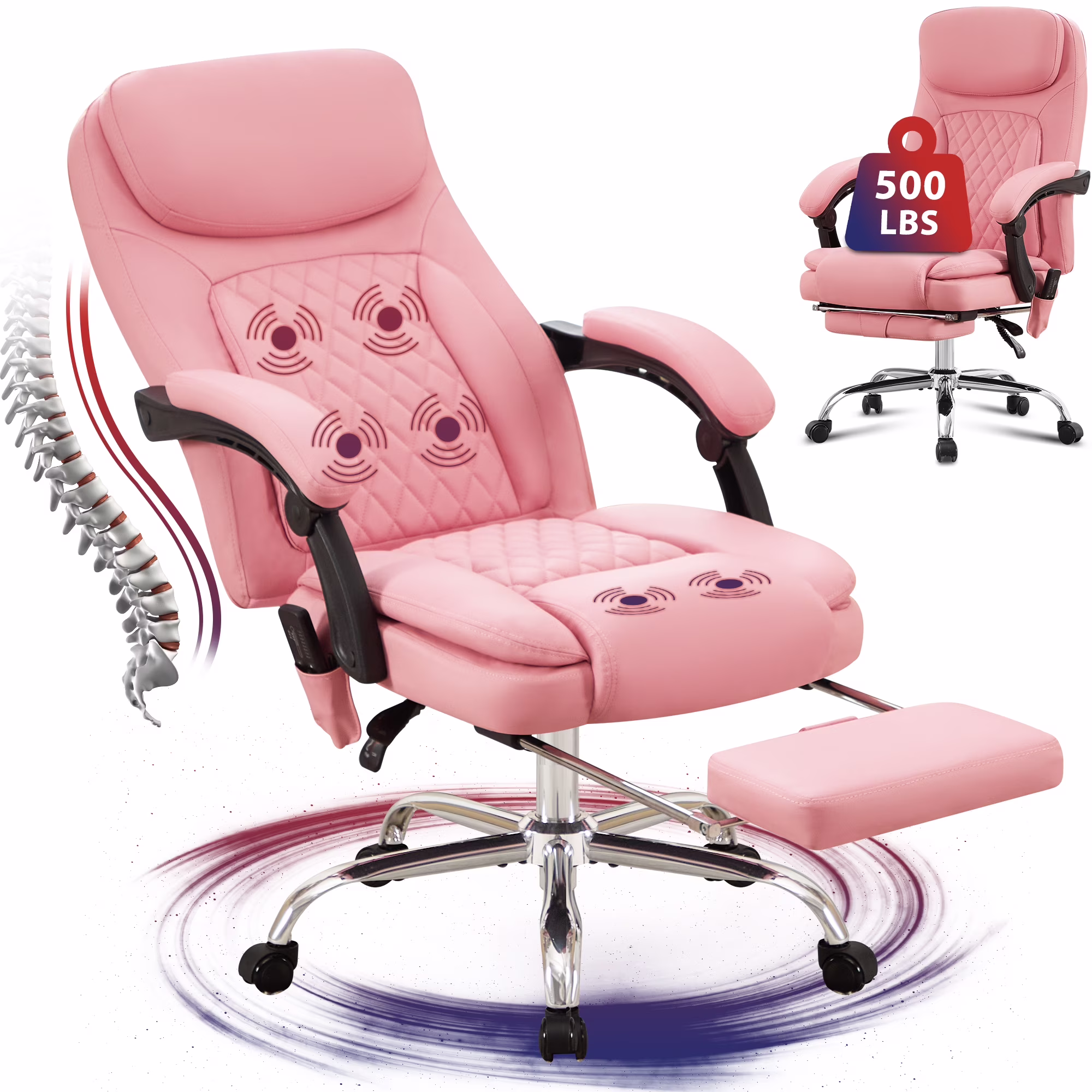 JONPONY Big and Tall Office Chair 500LBS Executive Office Chair Massage and Footrest Ergonomic Computer Desk Chair Reclining High Back Leather Office Chair Lumbar Back Support Swivel Rolling,Black - Image 3