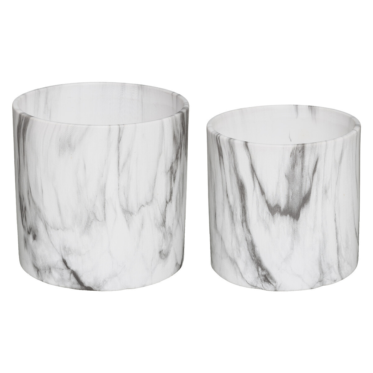 Set of 2 pots, ceramic/marble Black and white, D.12/D.15 cm