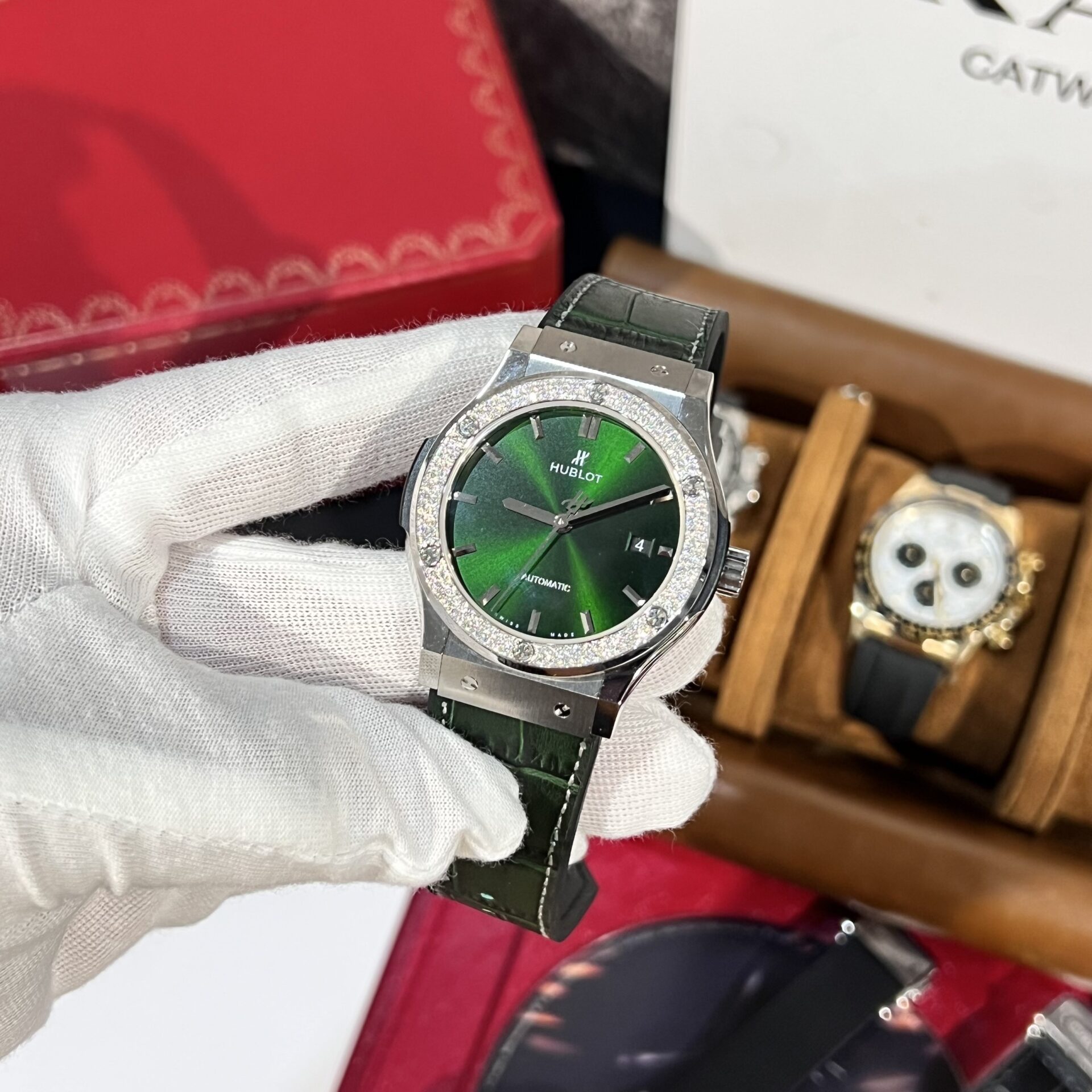 Hublot Replica 11 Watch Classic Fusion Titanium Green Dial With Moissanite Bezel 42mm - Top club