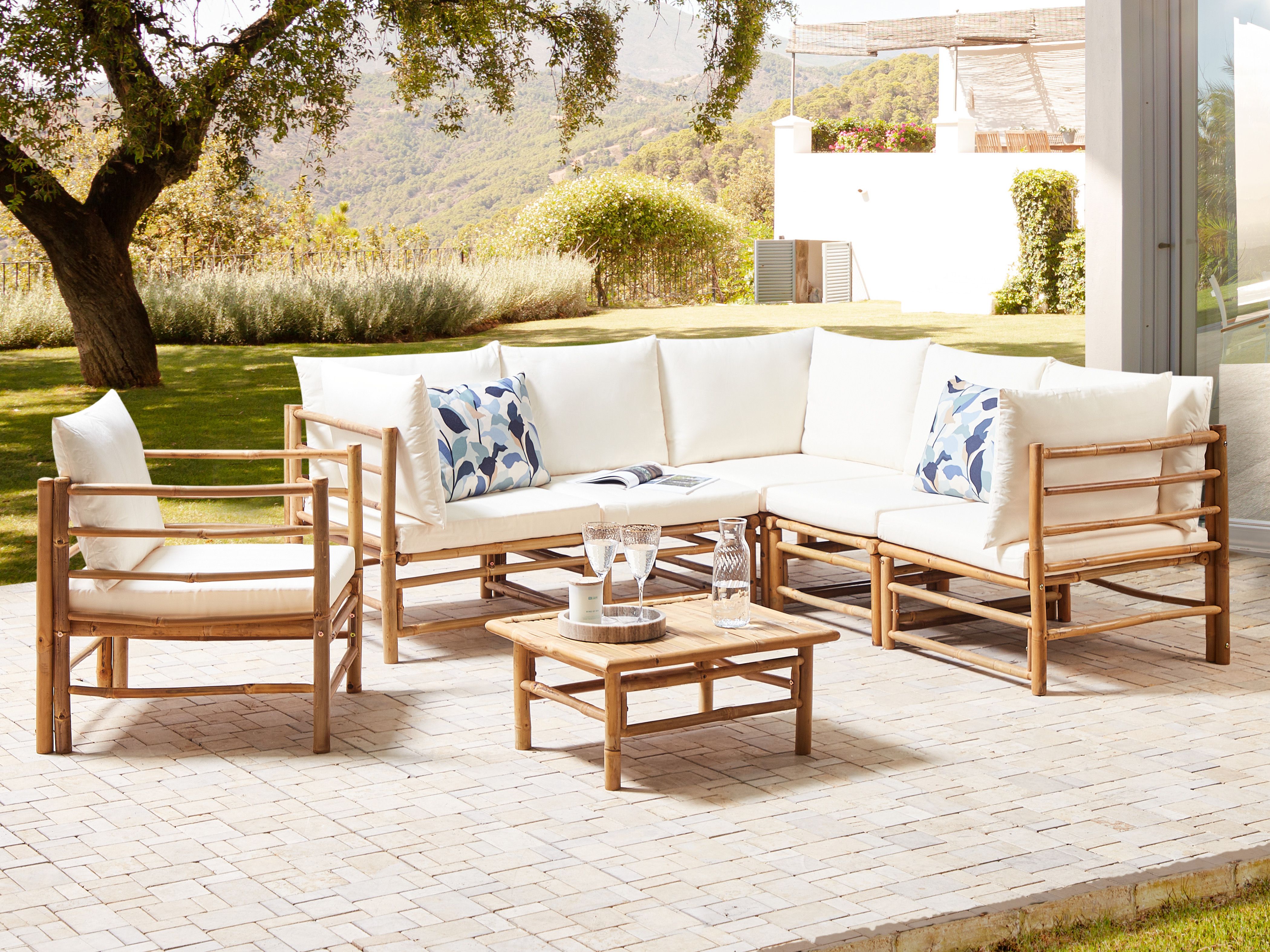 Garden Lounge Set with Table 6 Seater CERRETO Bamboo Off-White