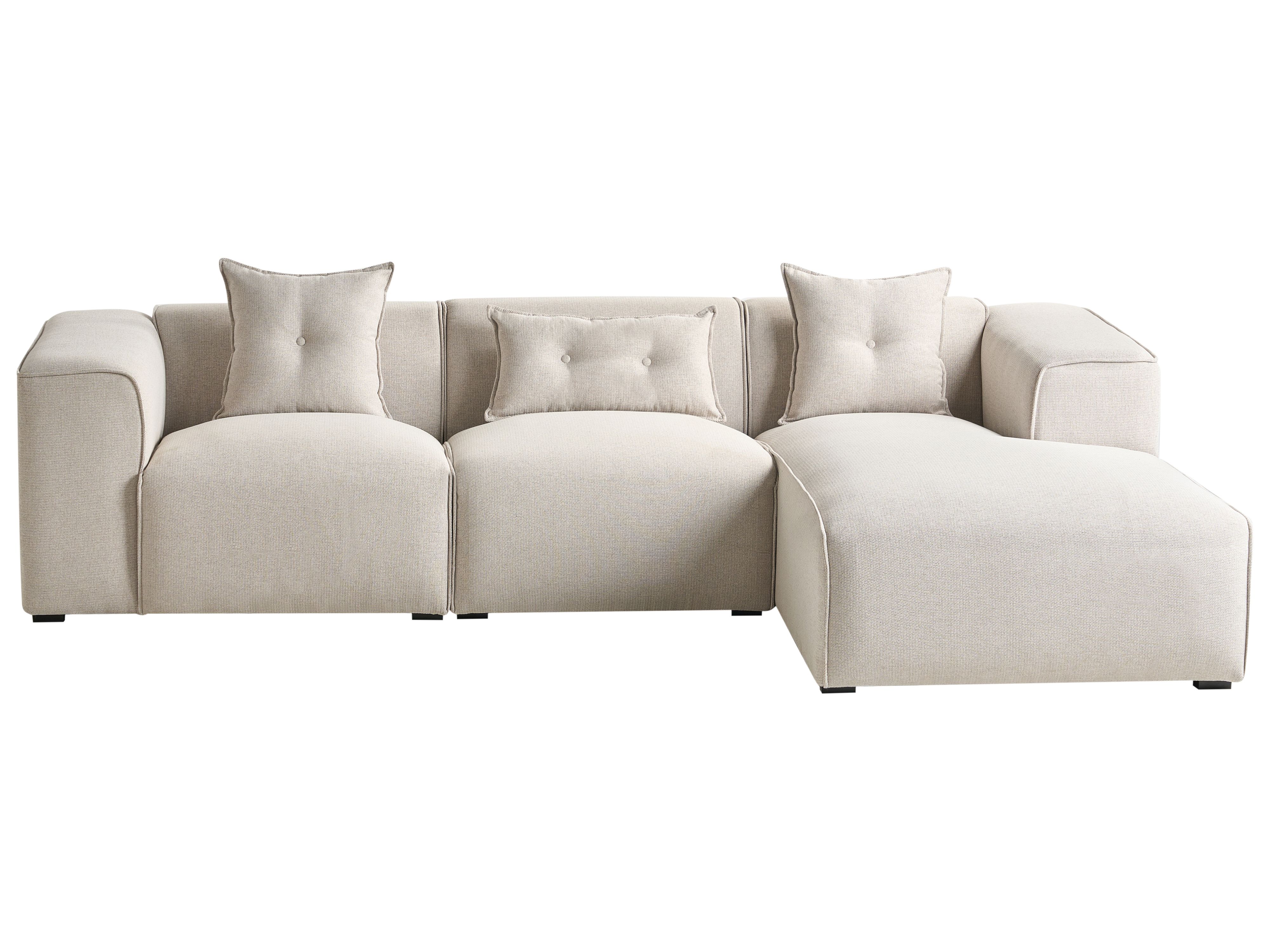 Corner Sofa 3 Seater DOLVA Fabric Light Beige Left Hand