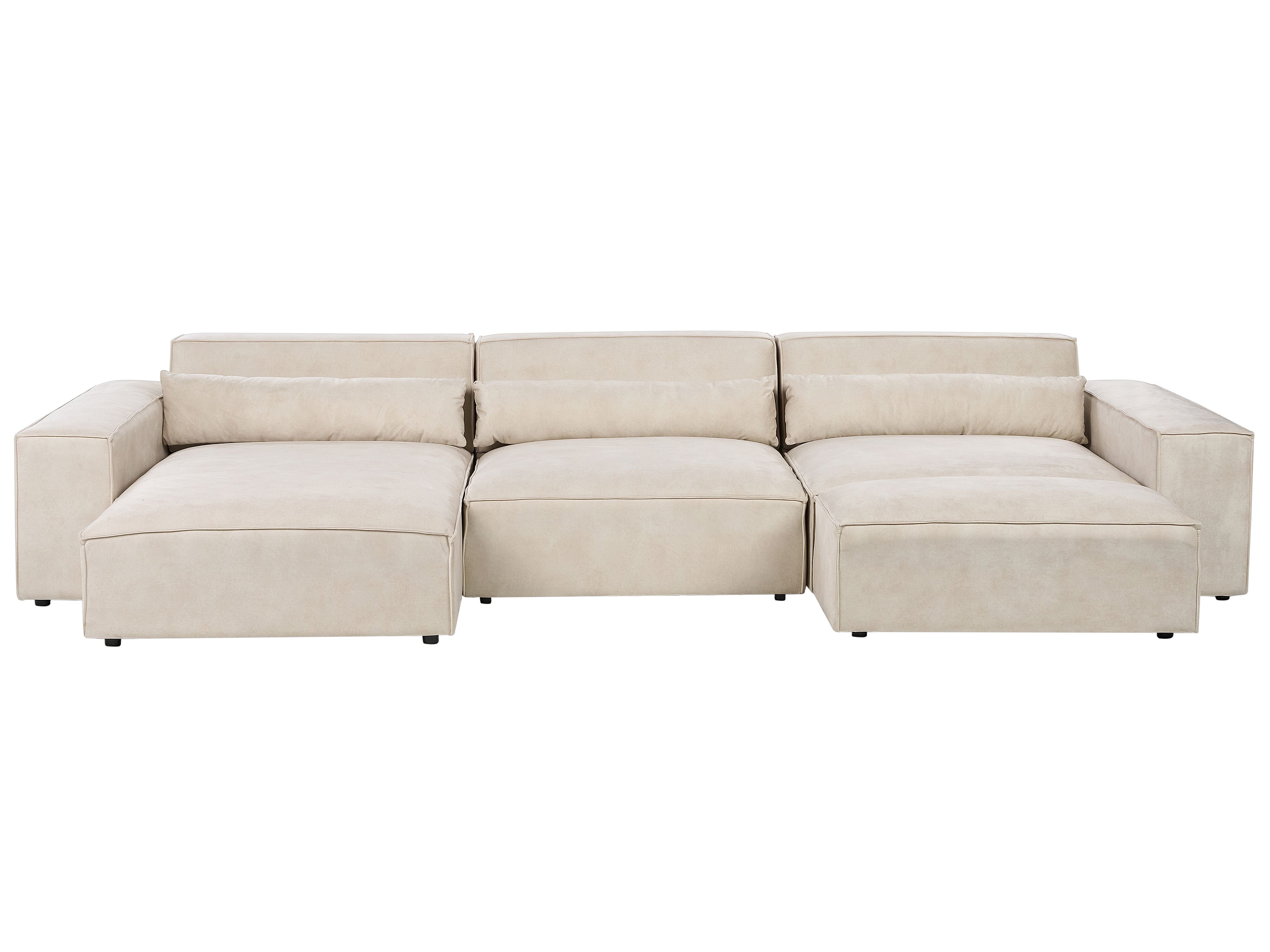 Modular Corner Sofa 5 Seater HELLNAR Velvet Light Beige with Ottoman Right Hand