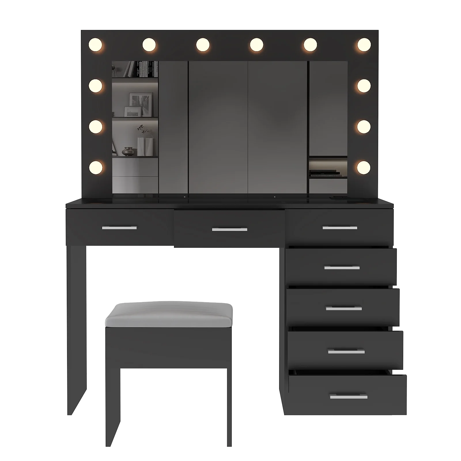 Ktaxon Large Makeup Vanity, Vanity Table Set w/ Visible Glass Top w/ Charging Station, White - Image 110