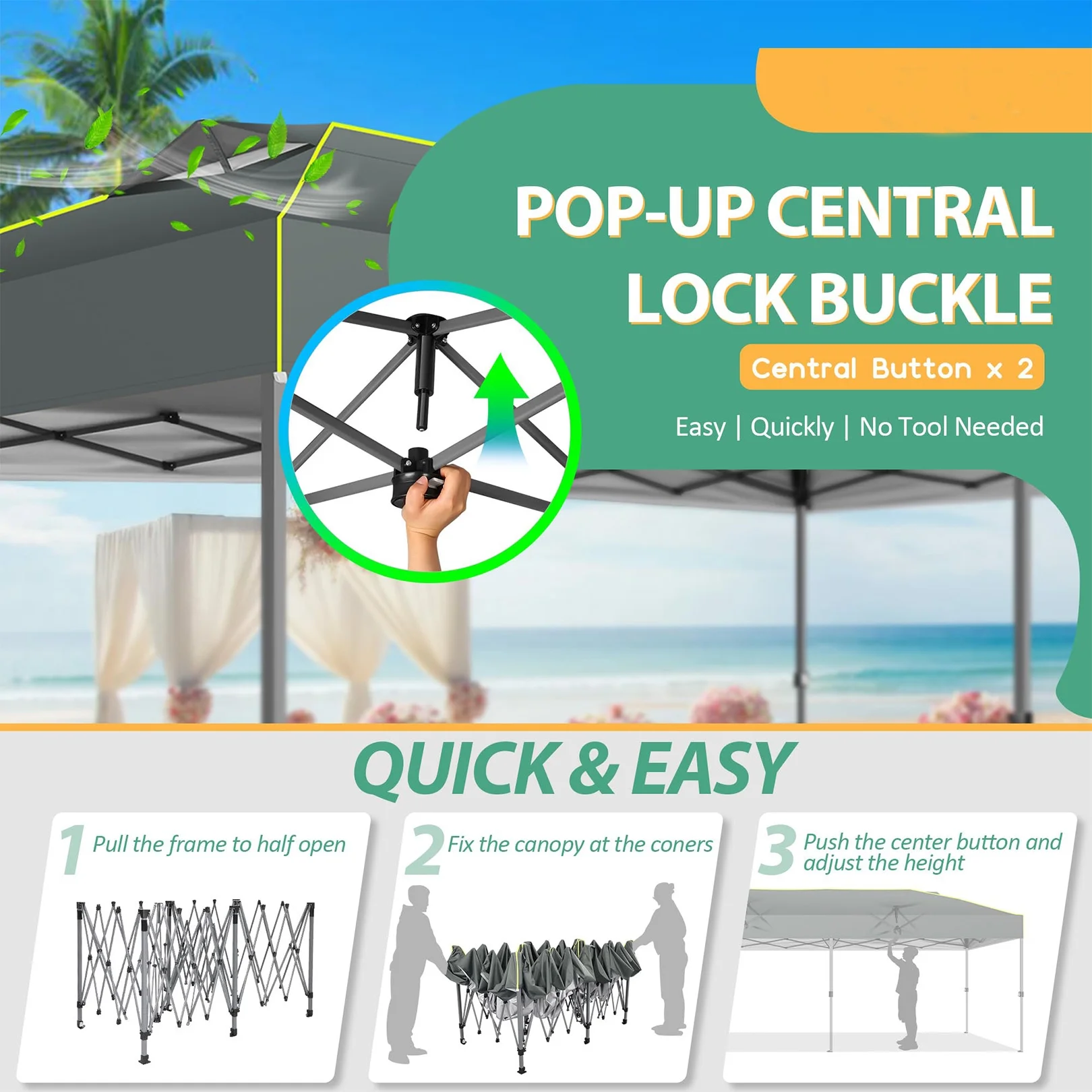 COBIZI 10x10 EZ Pop up Canopy Gazebo with Sidewalls,Pop up Canopy Tent Instant Shelter for Outdoor Party Camping Backyard Beach with Air Vent ,Carry Bag,Stakes,Ropes,Black - Image 15