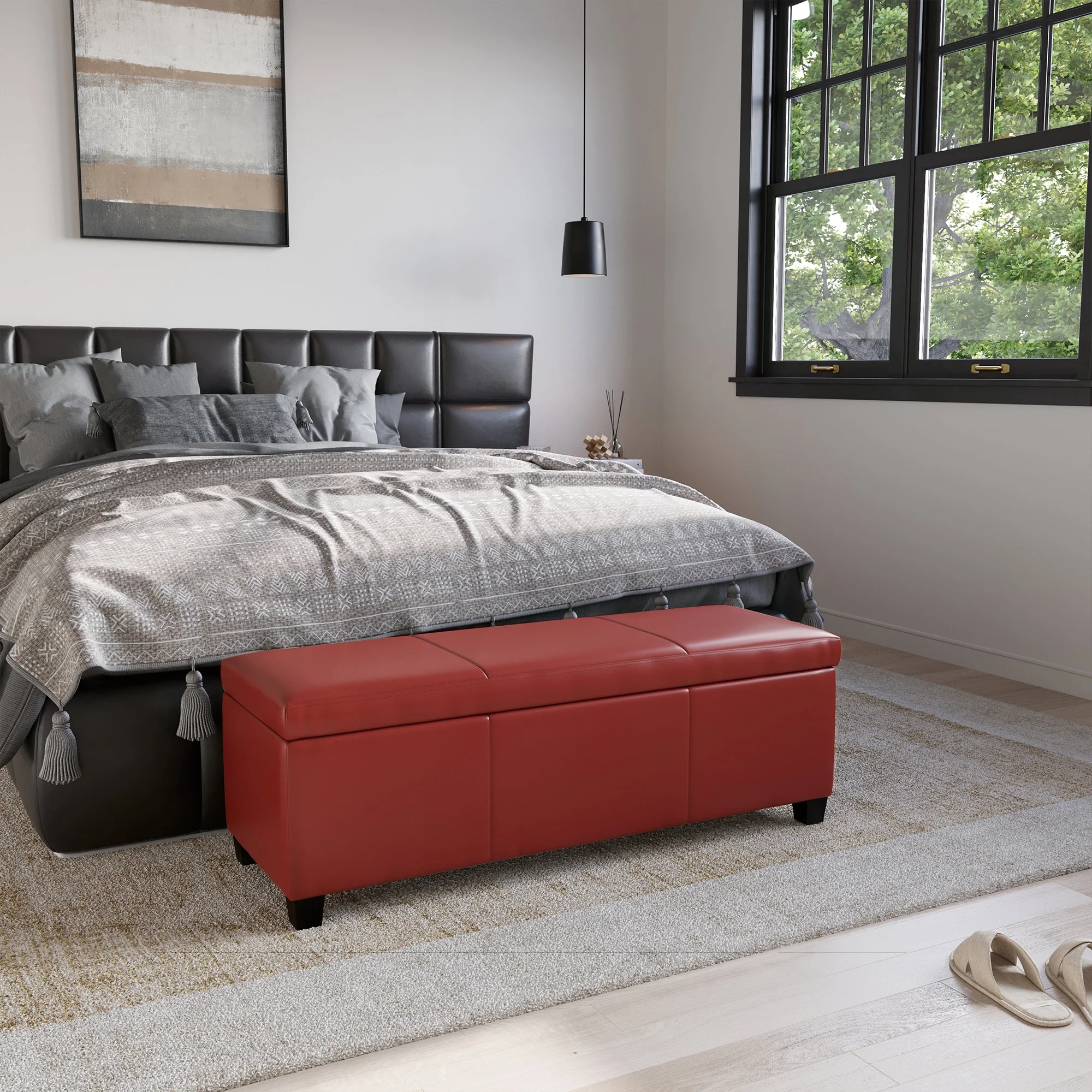 BELLEZE Storage Ottoman Bench Footstool - Amherst (Beige) - Image 43