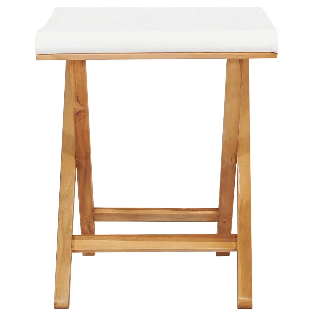 vidaXL Folding Chairs 2 Pcs Patio Stool for Camping Solid Wood Teak and Fabric