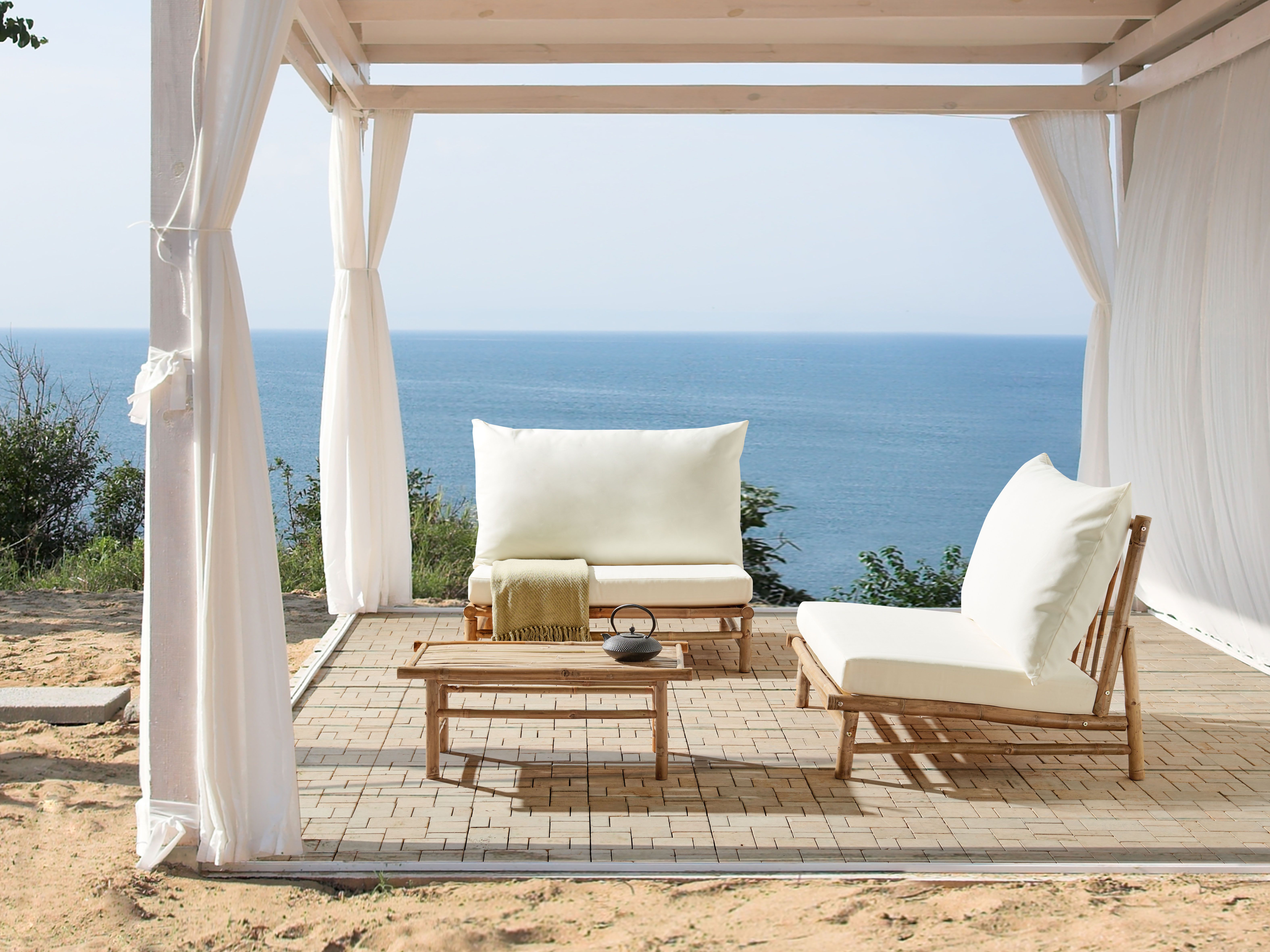 Garden Lounge Set with Table 2 Seater TODI Bamboo Off-White