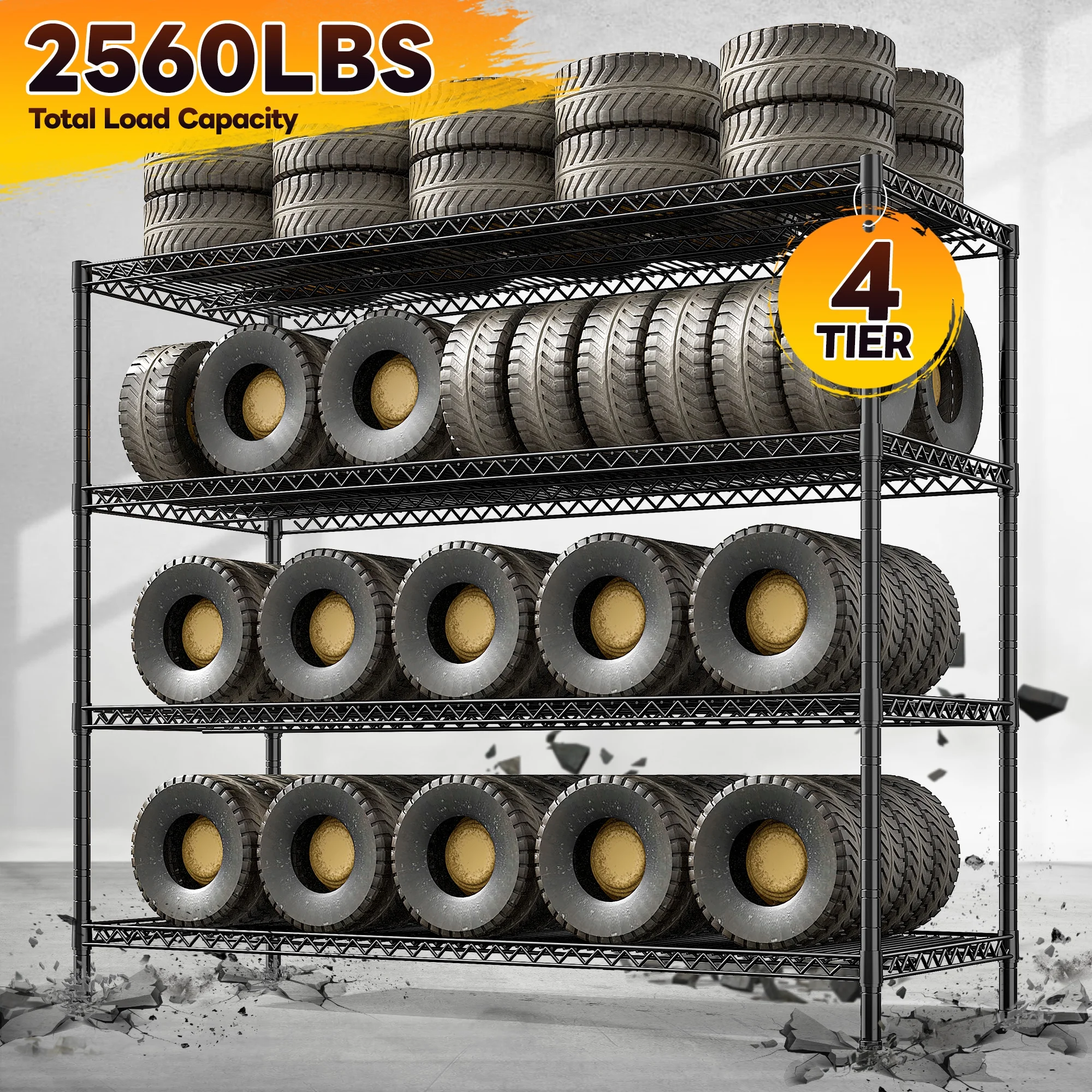 REIBII Heavy Duty Metal Storage Rack 4-Tier Adjustable Wire Shelves 2560lbs Pantry & Garage Shelving,55.5