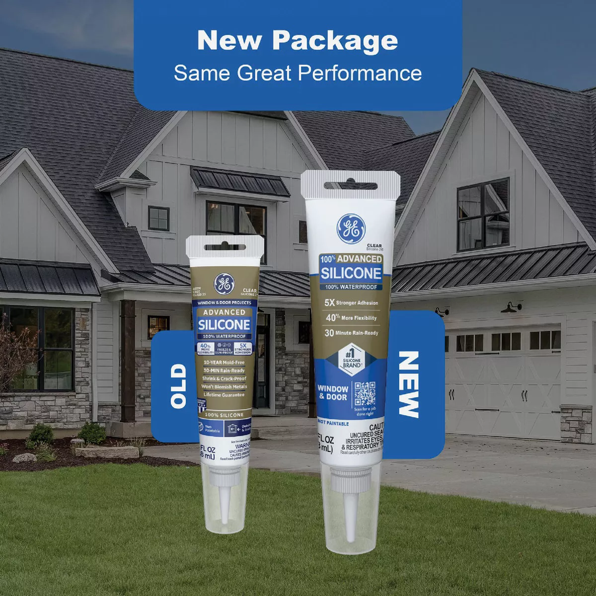 GE Advanced Silicone Window & Door Sealant, Clear, 2.8 Oz. Tube