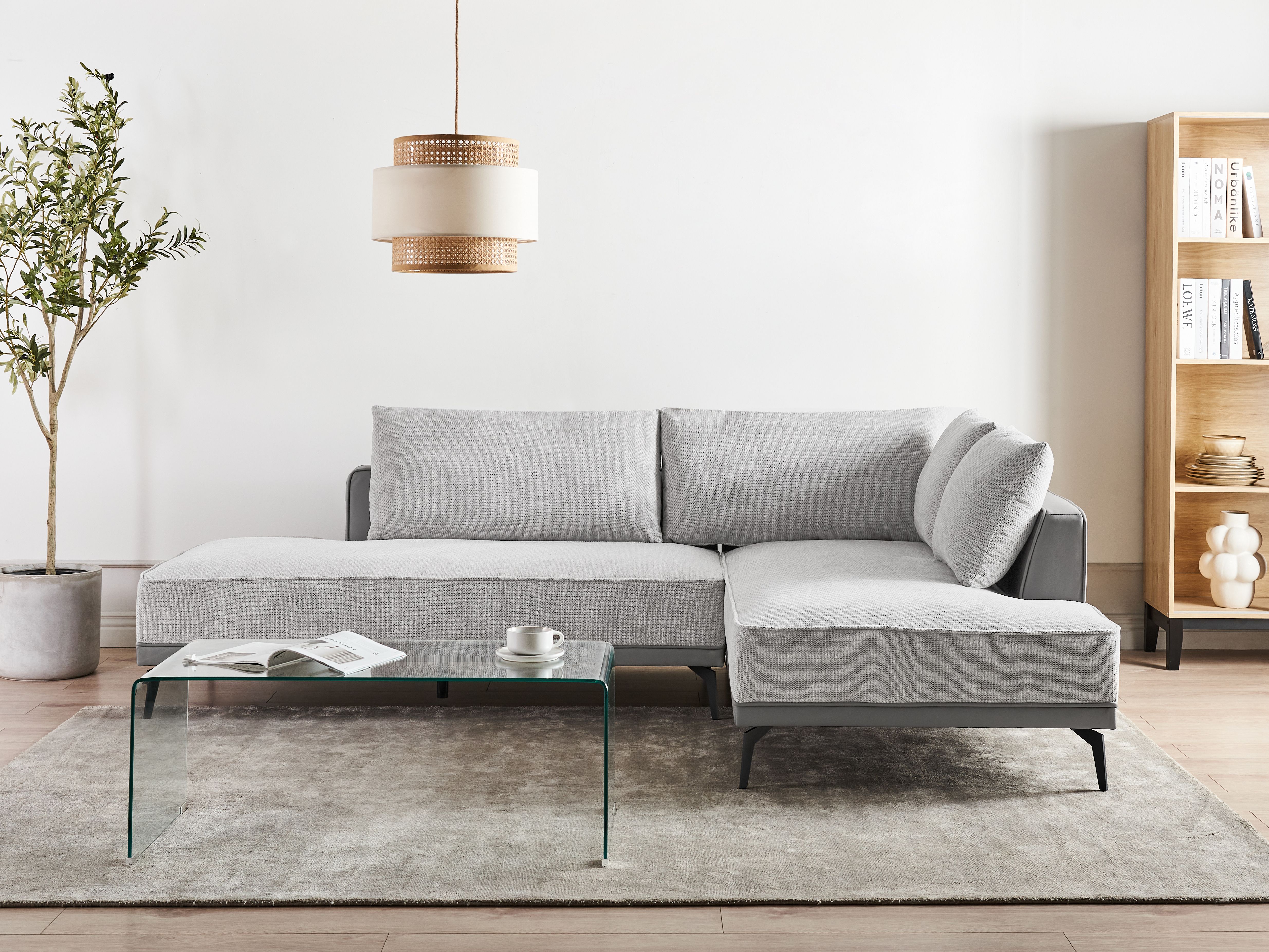 Corner Sofa 3 Seater MYKEN Fabric Light Grey Left Hand