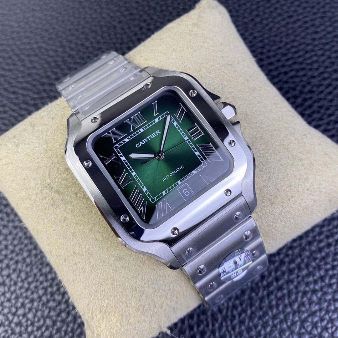 Fake Cartier Watch Santos de Cartier Large Stainless Steel Green Dial WSSA0062 BVF(1:1 replica) - Top club