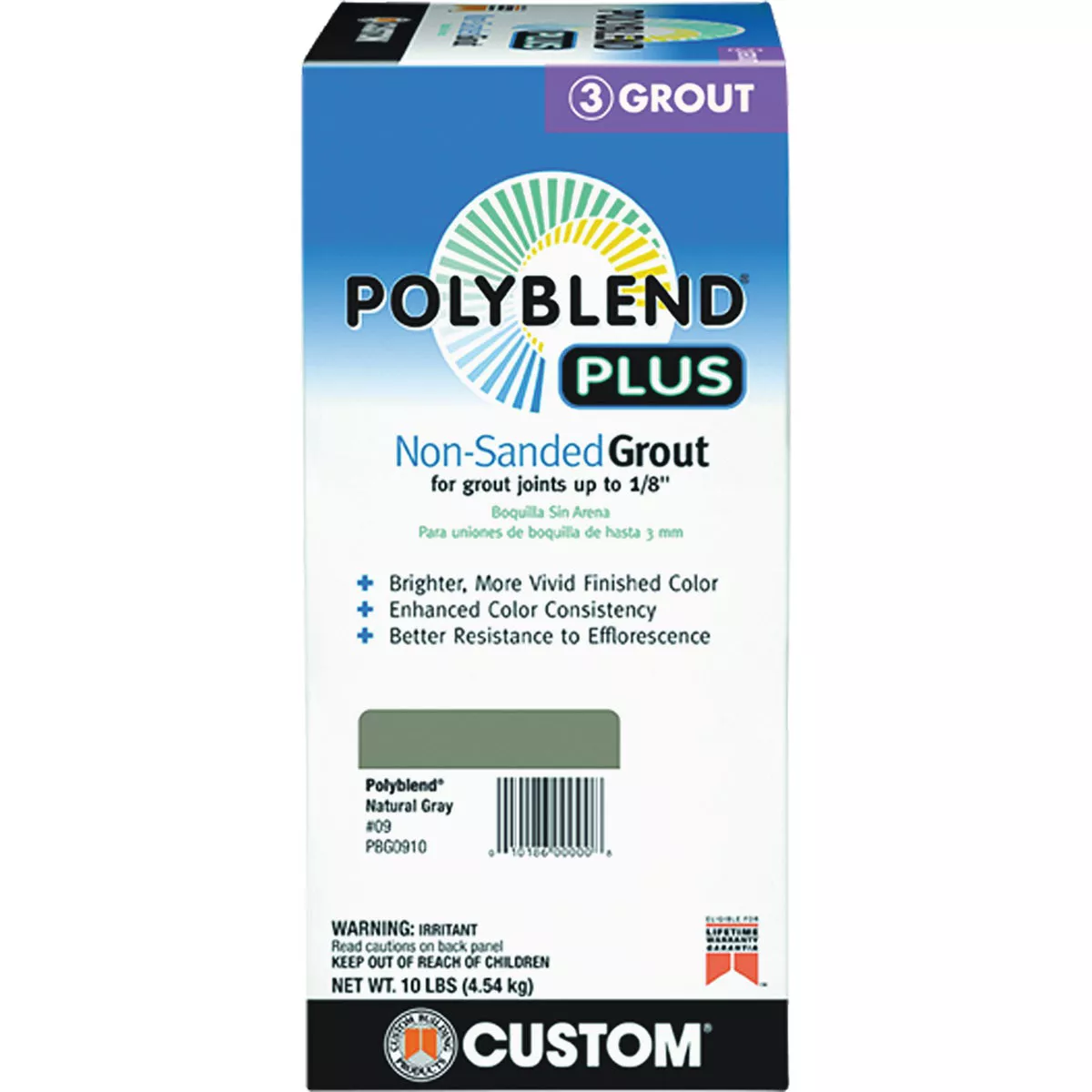 Custom Building Products PolyBlend PLUS 10 Lb. Natural Gray Non-Sanded Tile Grout