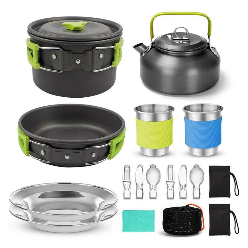 Portable Lightweight Durable Aluminum Alloy Non-stick Folding All-In-One Camping Cookware Set Gas Induction Ready Outdoor Pot