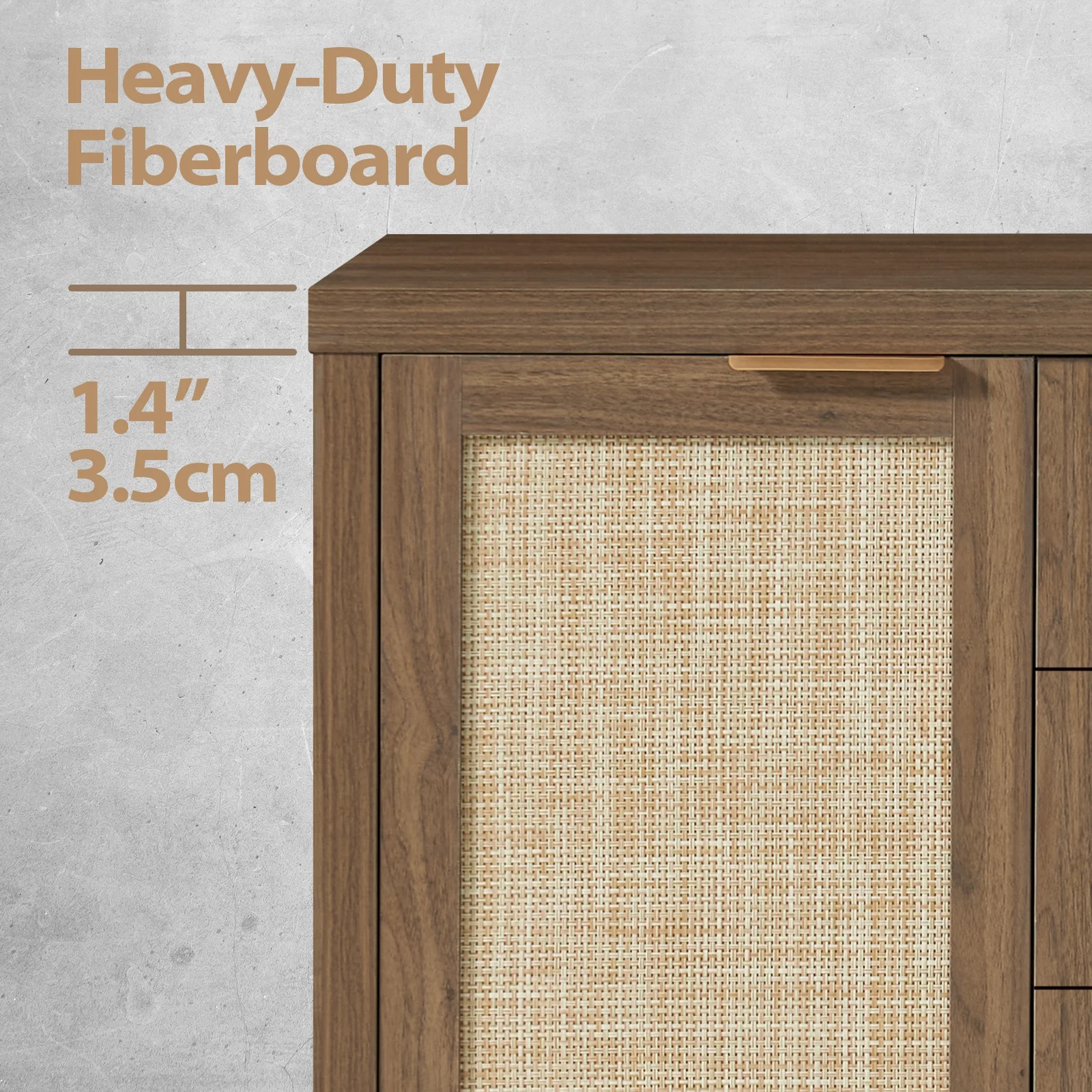 ARKANTOS Sideboards and Buffets, Boho Storage Cabinets with Rattan Doors and Drawers, Natural Oak - Image 18