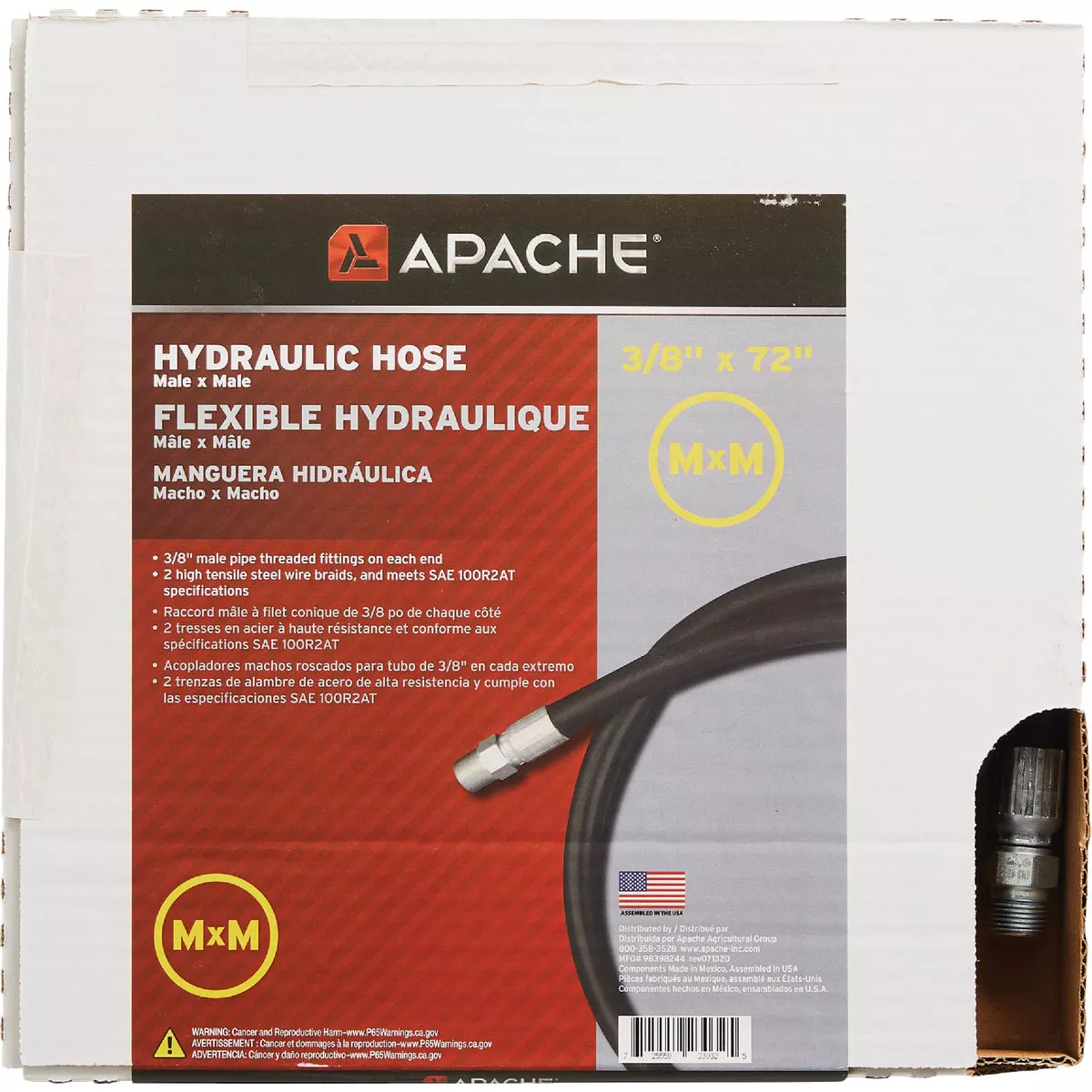 Apache 3/8 In. x 72 In. Male to Male Hydraulic Hose