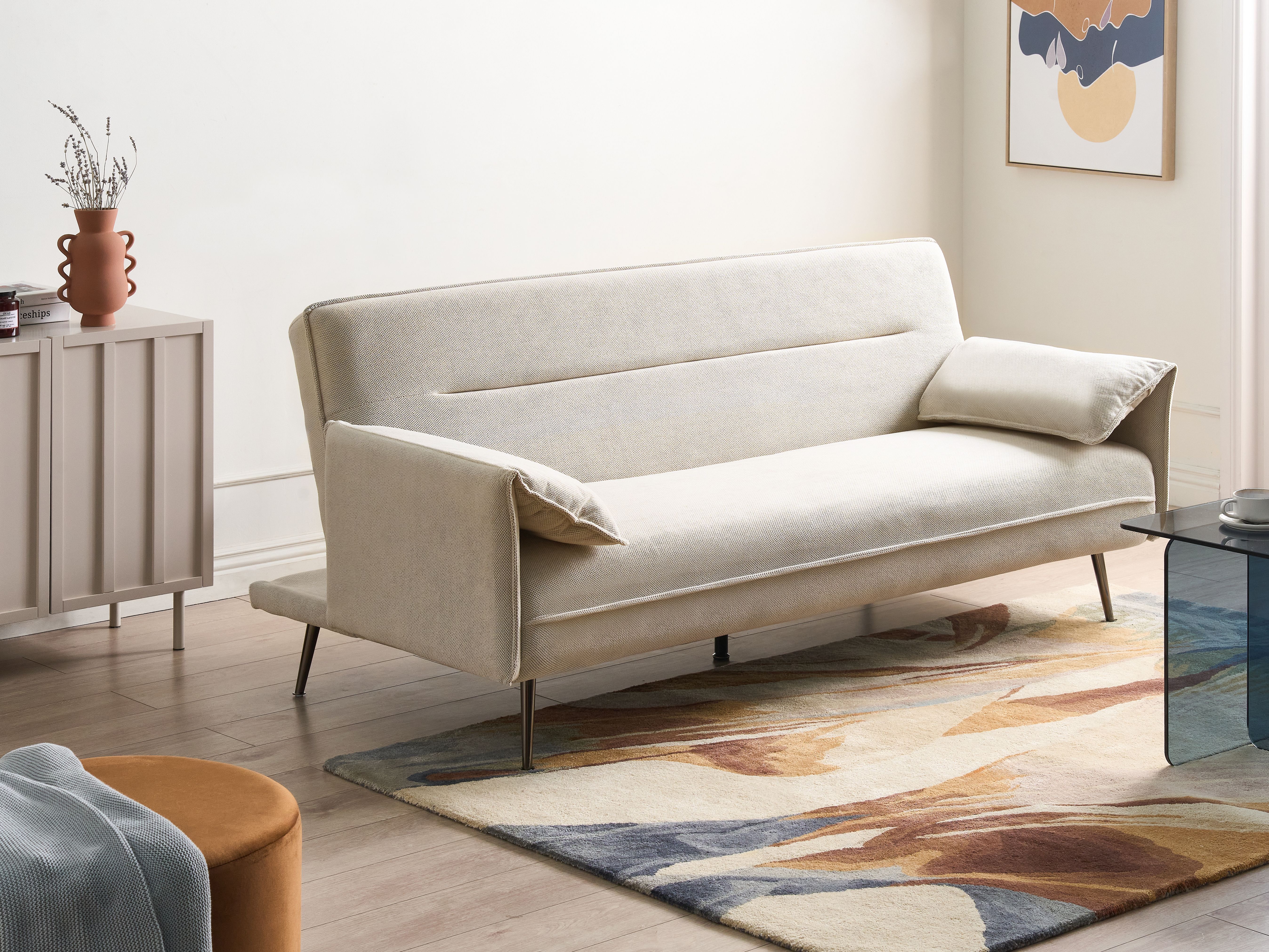 Sofa Bed 3 Seater VAYLA Fabric Off-White