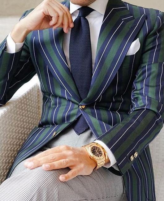 Dressy Colorblock Striped Lapel Collar Pocket Blazer