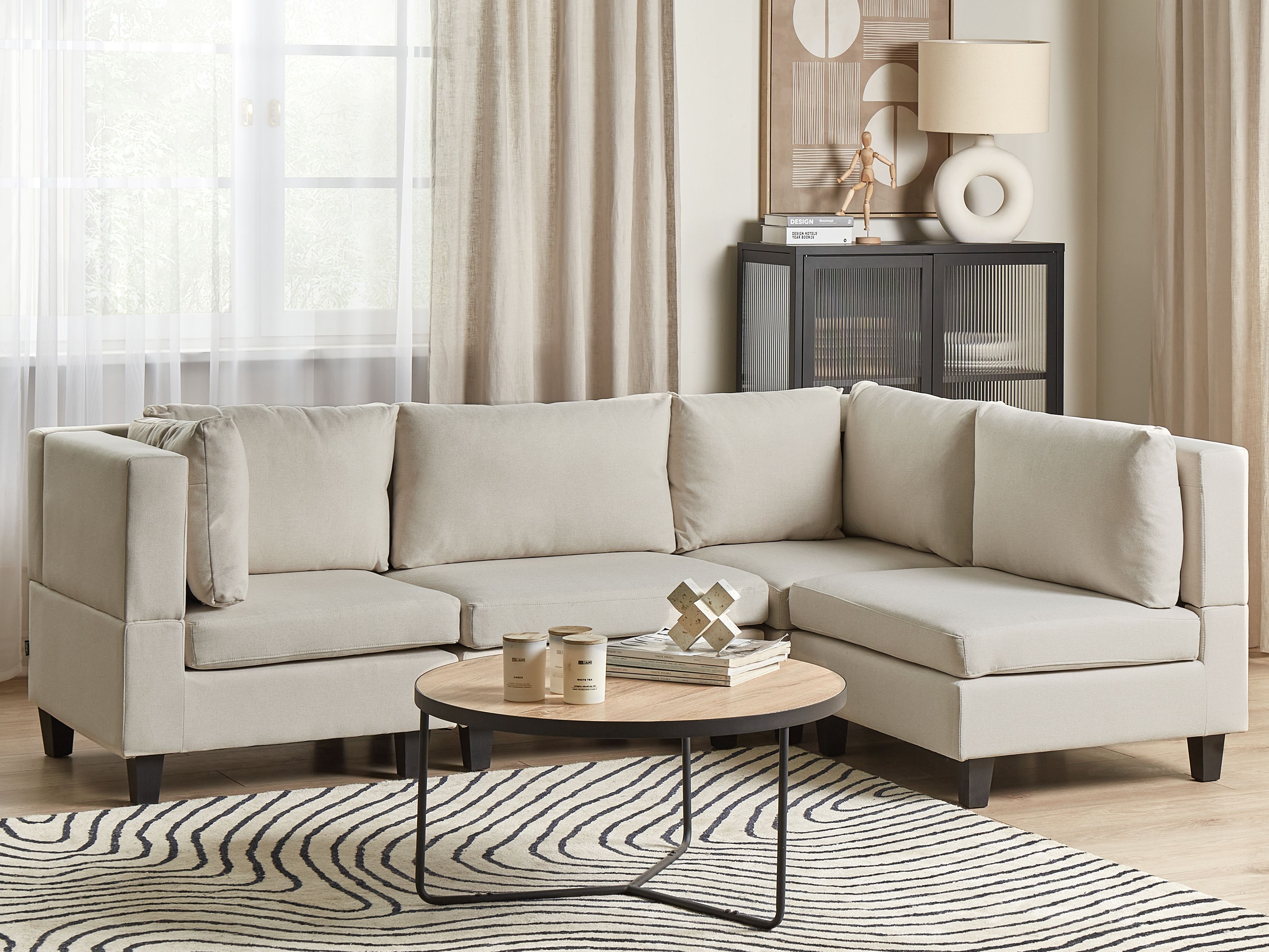 Modular Corner Sofa 4 Seater UNSTAD Fabric Light Beige Left Hand
