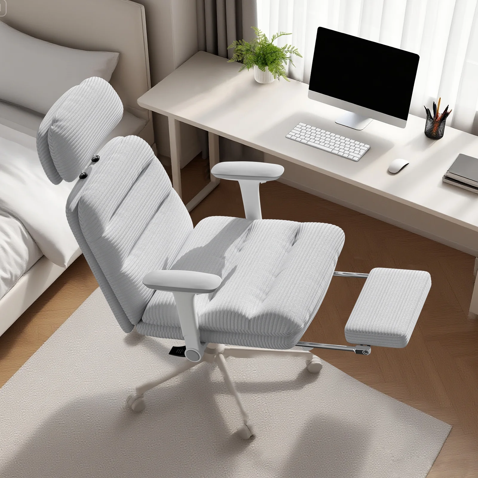 HomeZeer Ergonomic Cross-Legged Office Chair with Footrest & Headrest, Heavy Duty Executive Desk Chair with Flip-up Armrests, Corduroy Fabric Computer Criss Cross Chair for Home Office, Black - Image 18