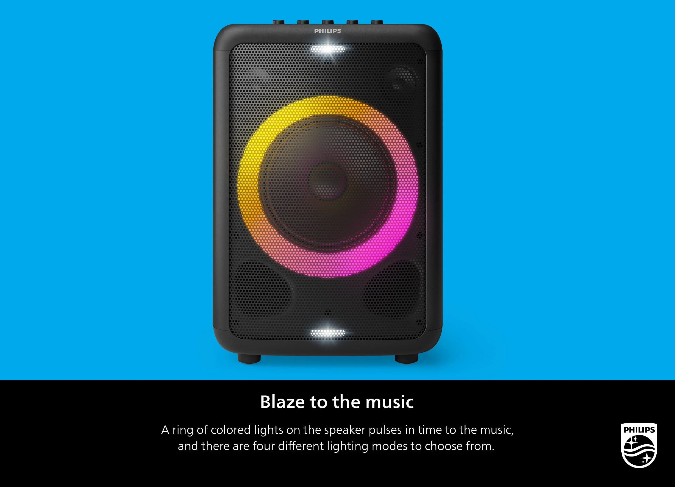Philips X3206 Portable Bluetooth Party Speaker with Party Lights and Built-in Carry Handle, Medium Size, Black, TAX3206 - Image 4