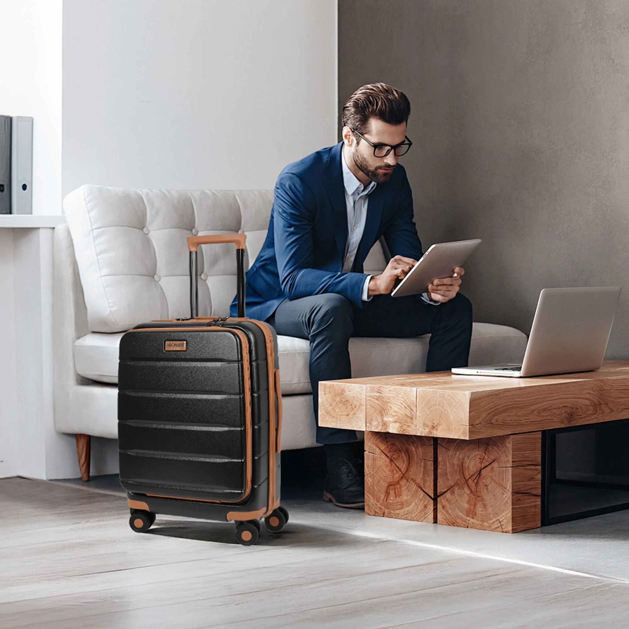 Carry On Luggage 22 x 14 x 9 Airline Approved Lightweight Hardside Spinner Luggage with TSA Lock and Laptop Compartment, Beige, CY2431 - Image 25