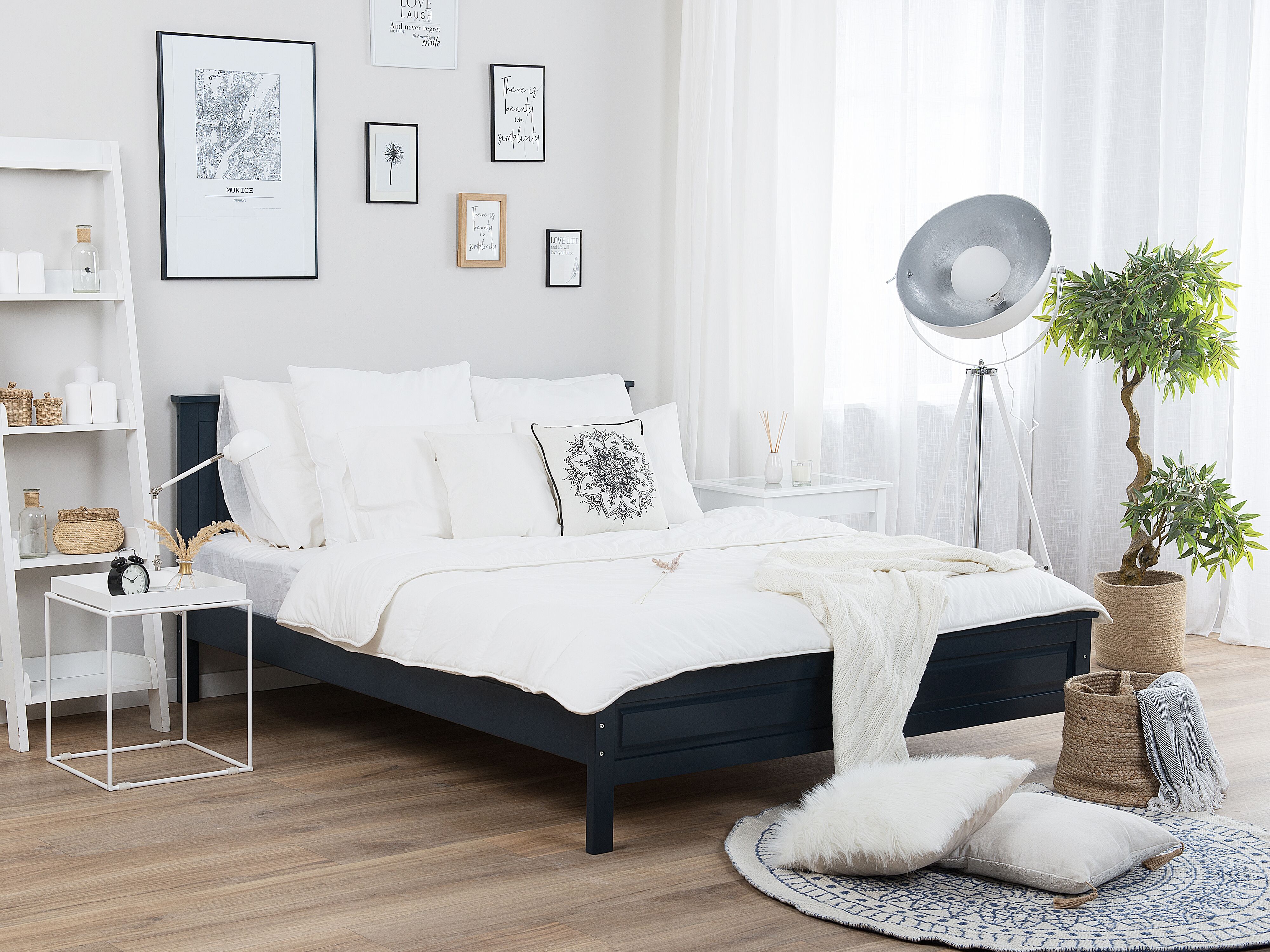 Bed Pine Wood OLIVET 180 x 200 cm (EU Super King) Dark Blue