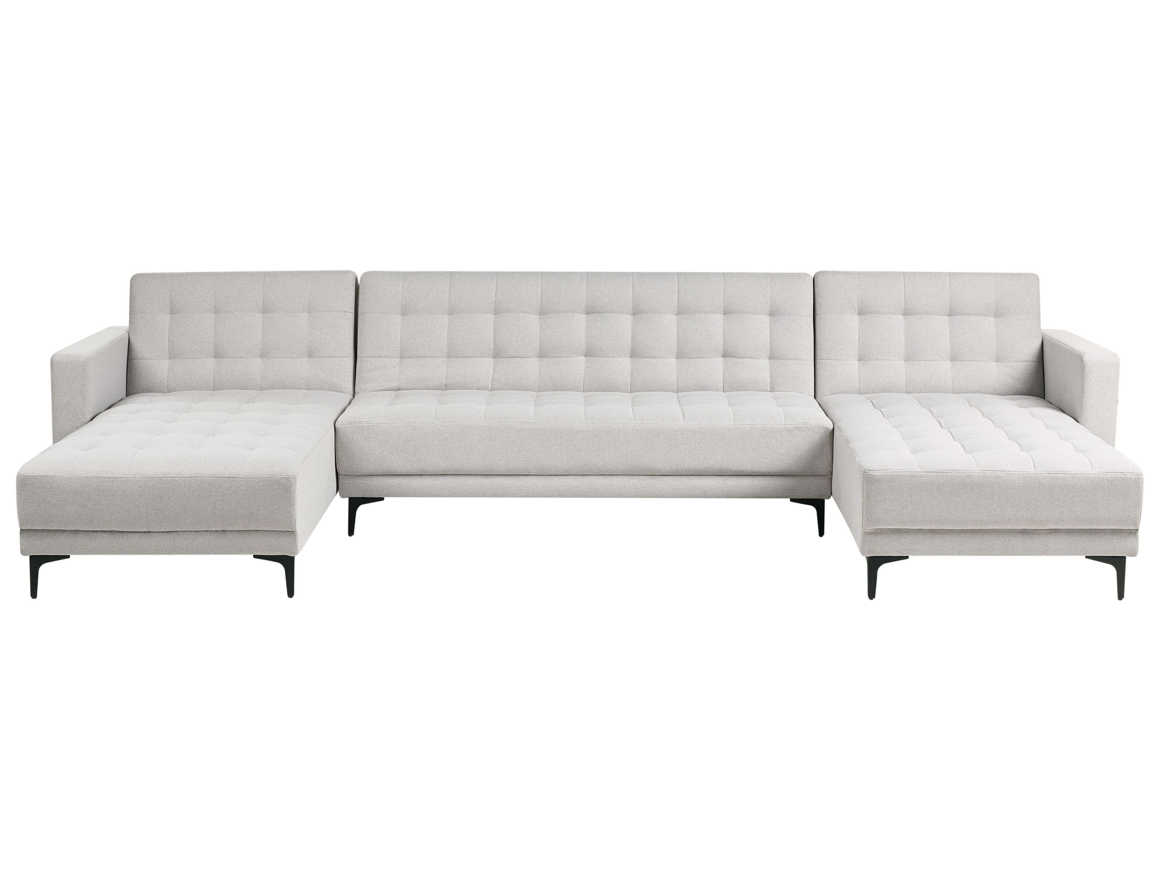 Modular U-Shape Sofa Bed 5 Seater ABERDEEN Fabric Light Grey