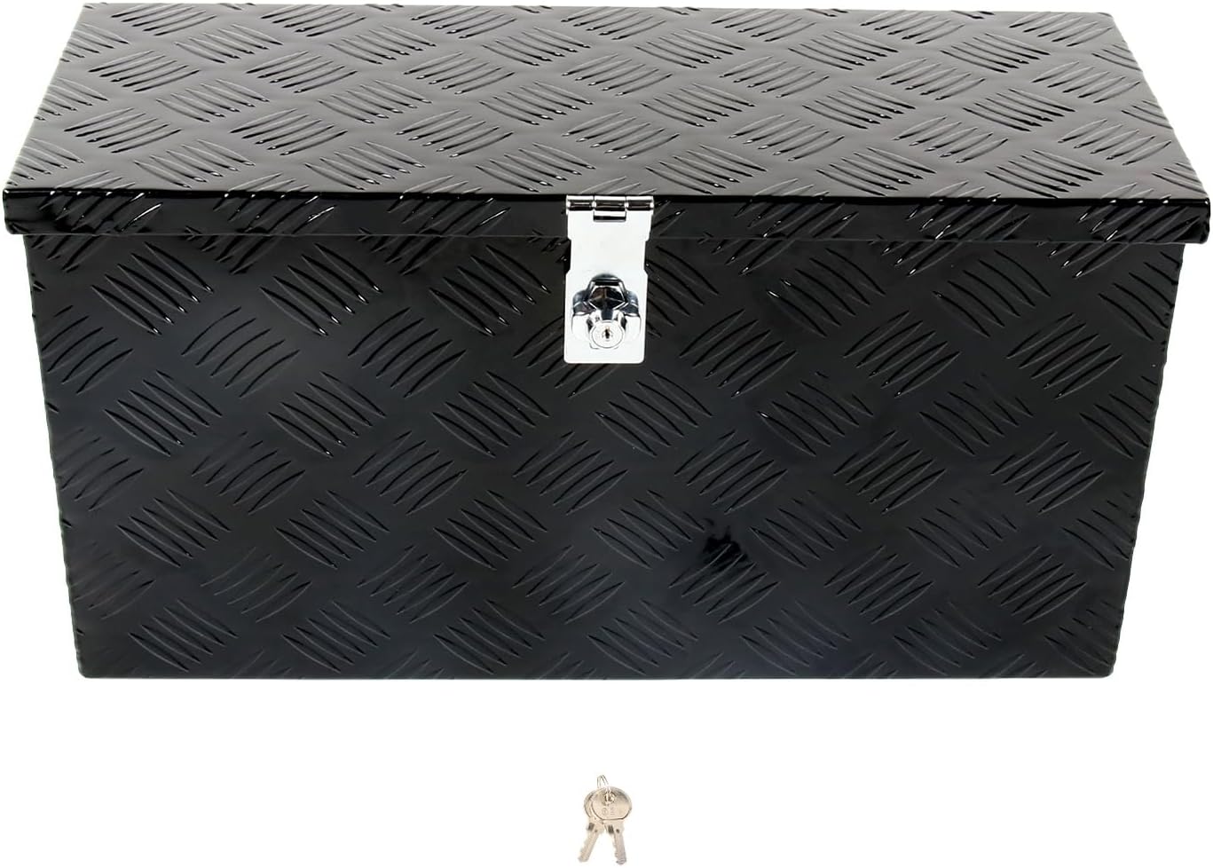24'' Inch Stripes Plated ATV UTV Aluminum Tool Box Truck Bed Toolbox Waterproof Square Storage Organizer with Lock and Keys Black(‎24
